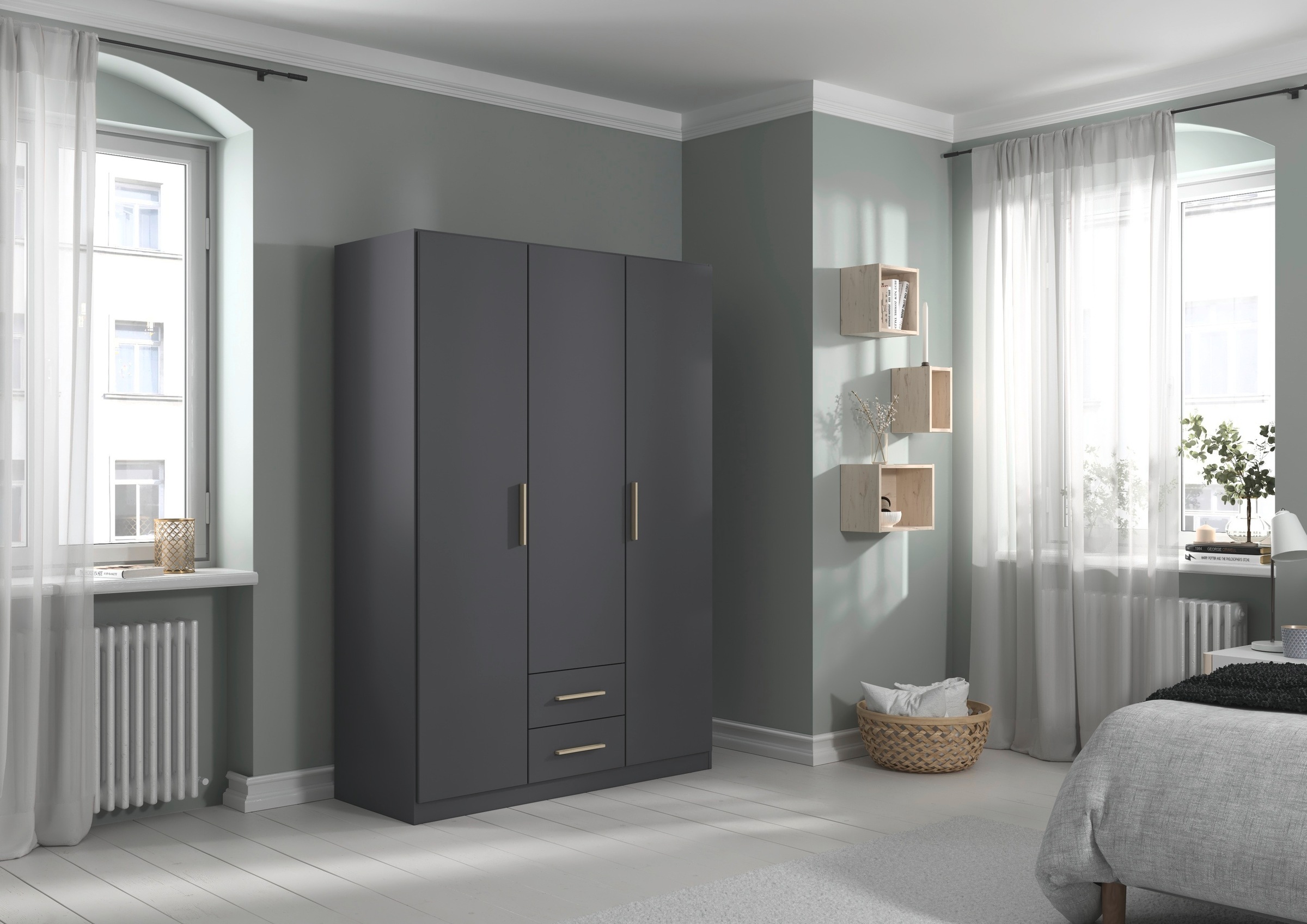 rauch Drehtürenschrank »Kleiderschrank Schrank Garderobe KREFELD optional mit Spiegel«, mit 3 Griff-Varianten, inkl. praktischen Schubladen MADE IN GERMANY