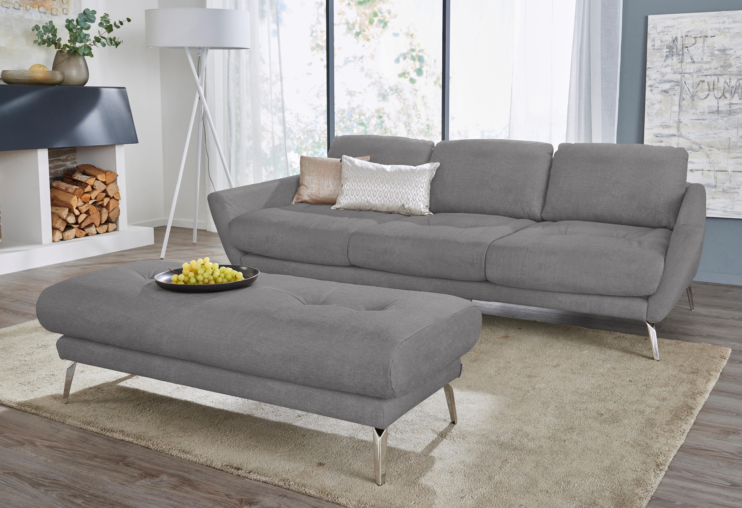 W.SCHILLIG Hocker »softy«, mit dekorativer Heftung im Sitz, Füße Chrom glänzend