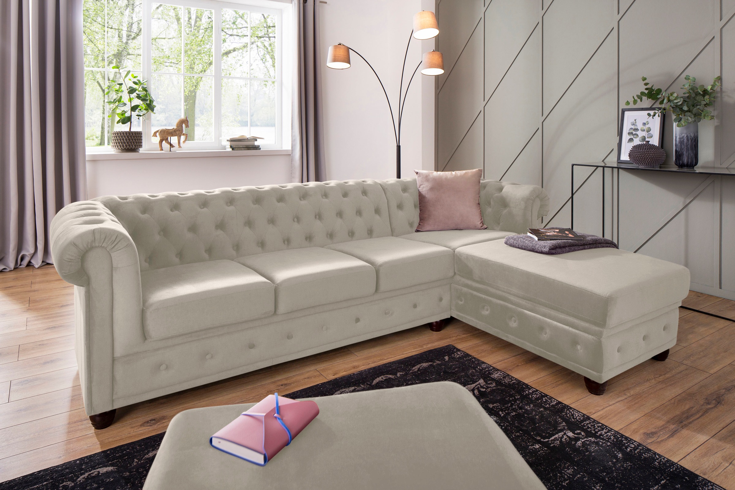 Home affaire Polsterhocker »New Castle«, passend zur "New Castle"-Serie, B/T/H: 75/70/45 cm