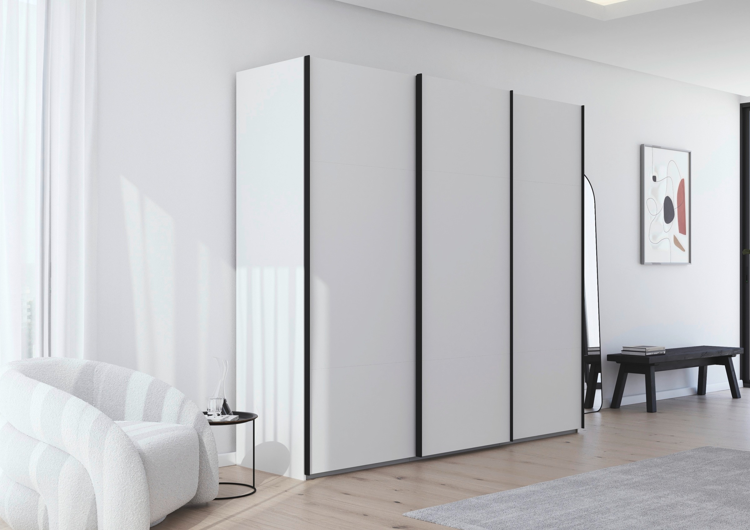 rauch Schwebetürenschrank »Kleiderschrank Schrank Garderobe Schlafzimmerschrank CONTIDO«, (in 3 verschiedenen Ausstattungen BASIC/CLASSIC/PREMIUM), aus hochwertigem Material in 6 Breiten 2 Griff-Farben MADE IN GERMANY