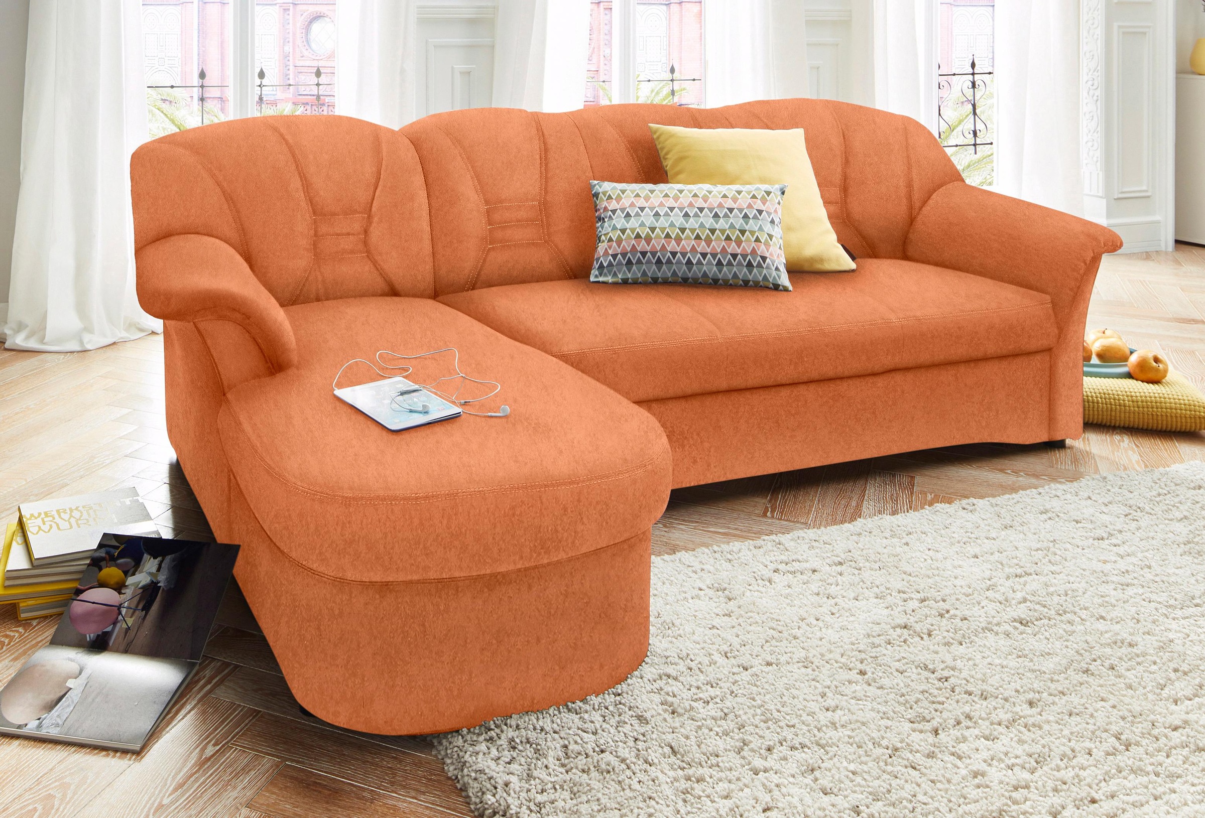 DOMO collection Ecksofa »Elva, zeitlose Formensprache, elegante Rückenstepp günstig online kaufen