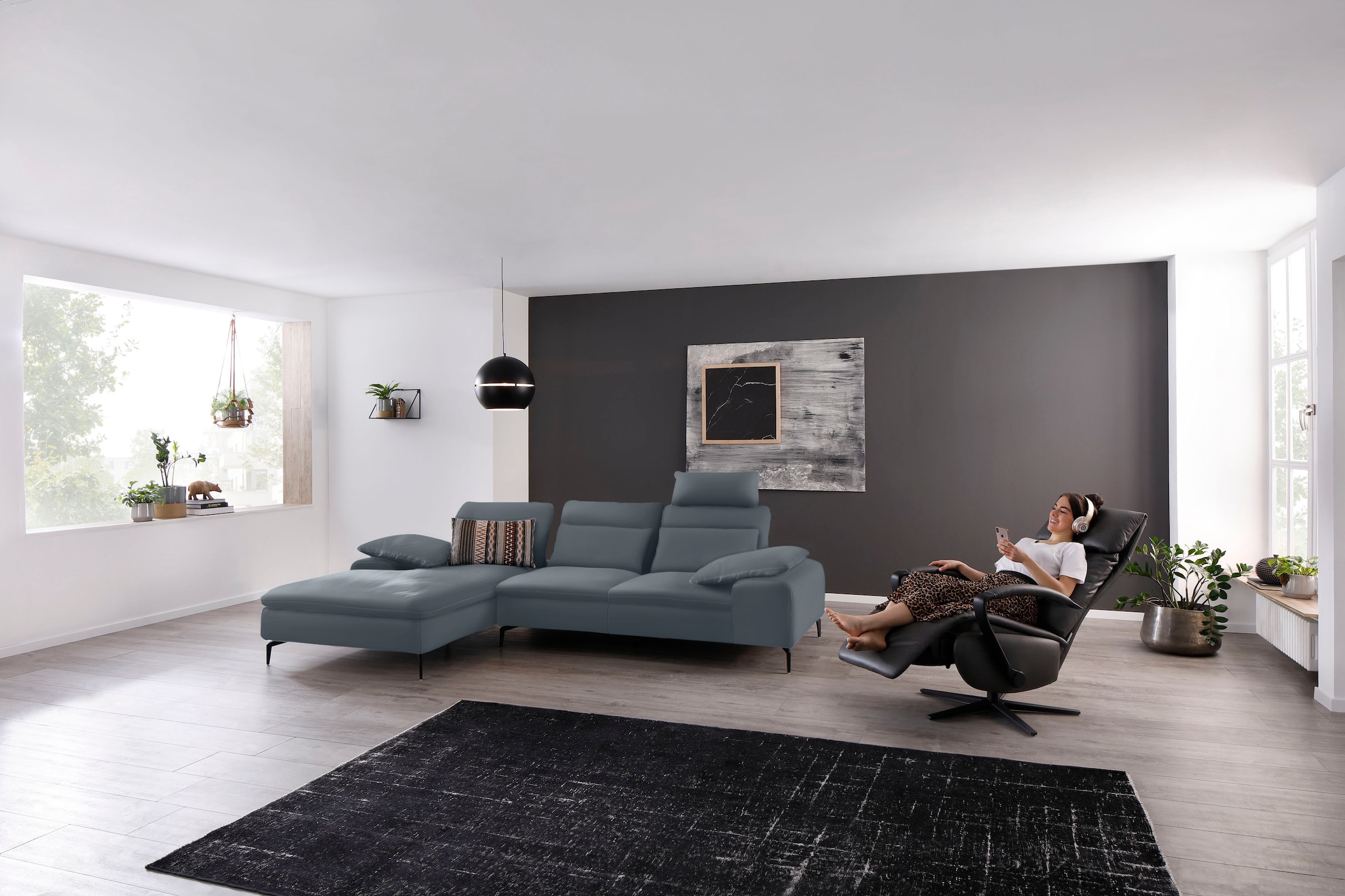 W.SCHILLIG Ecksofa »valentinoo, Designsofa, bequem, elegant und zeitlos, L-Form«, (Set), inklusive Hocker, mit Sitztiefenverstellung, Breite 299 cm