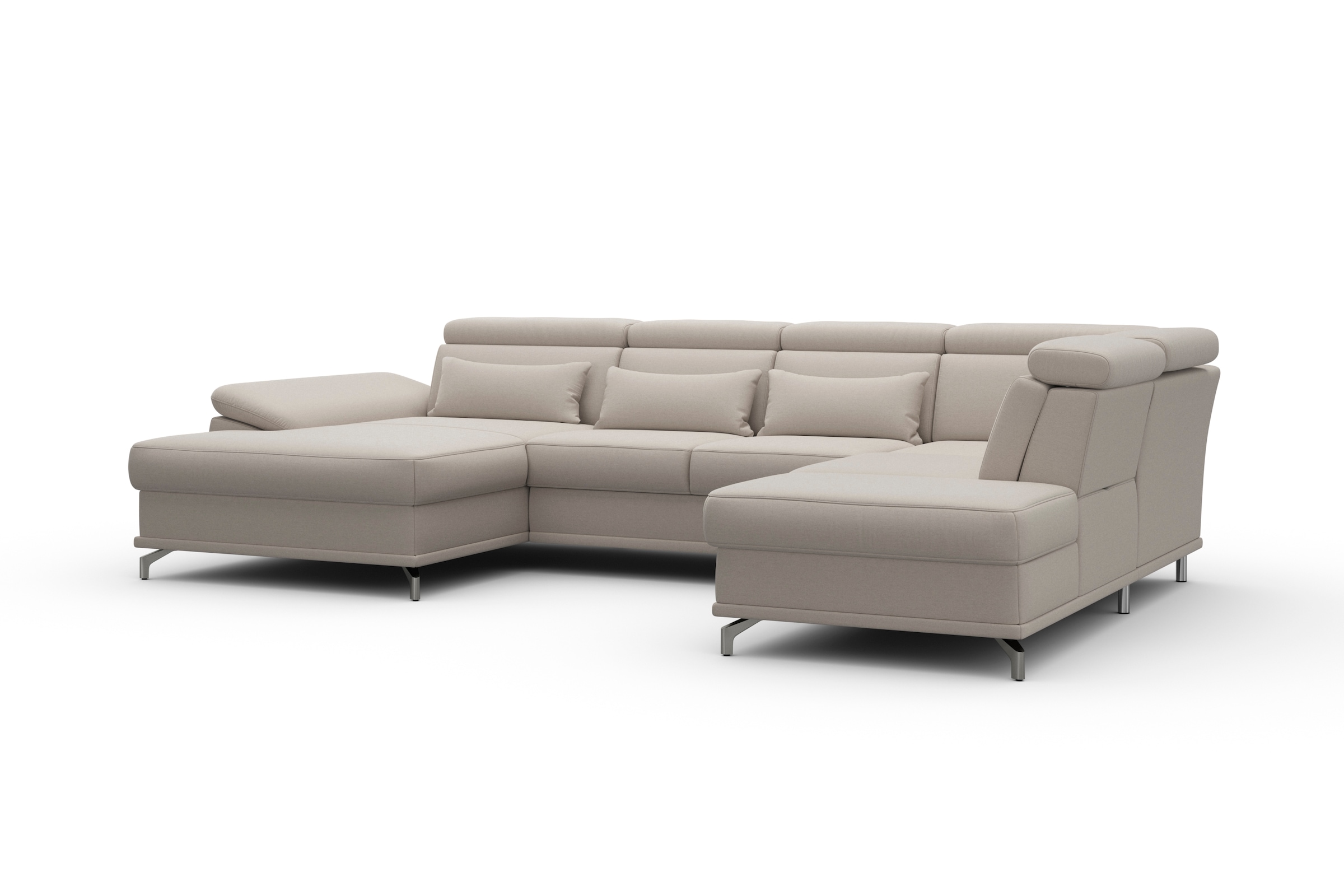 sit&more Wohnlandschaft »Cabrio U-Form, mit Sitztiefenverstellung, Arm- und Kopfteilverstellung«, 3 Nierenkissen, Federkern, optional Bettfunktion und Stauraum