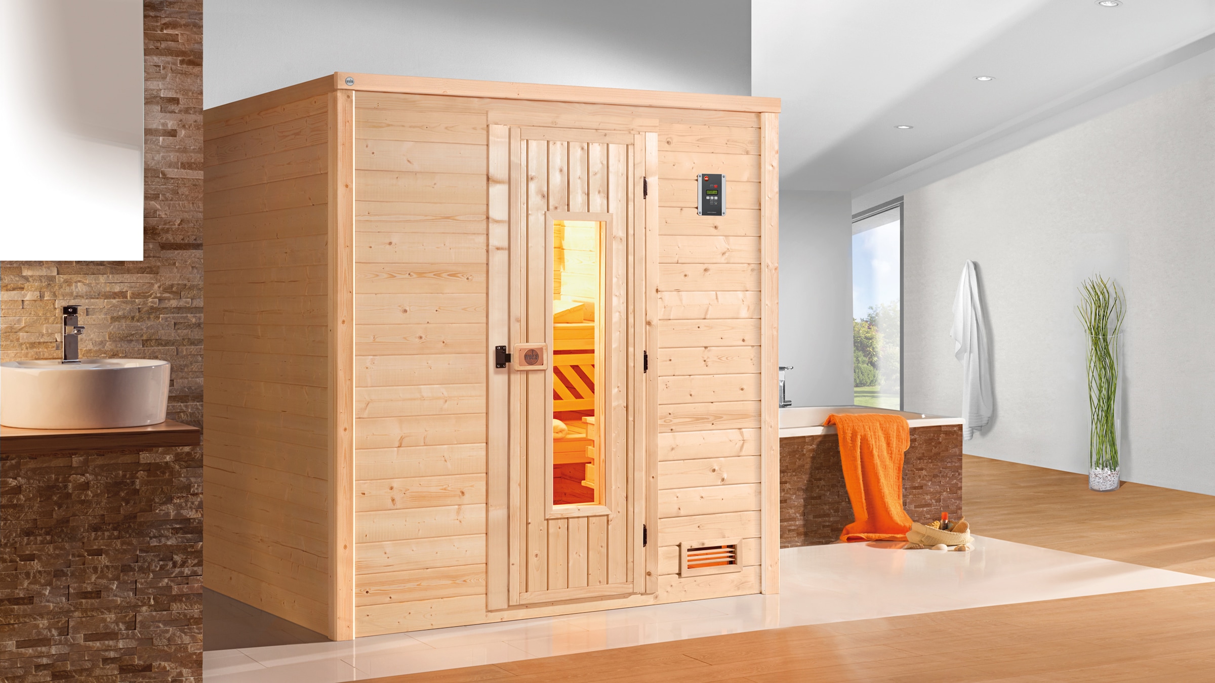 weka Sauna »Massivholzsauna BERGEN 1.8«, Blockbohlen, naturbelassenes Fichtenholz