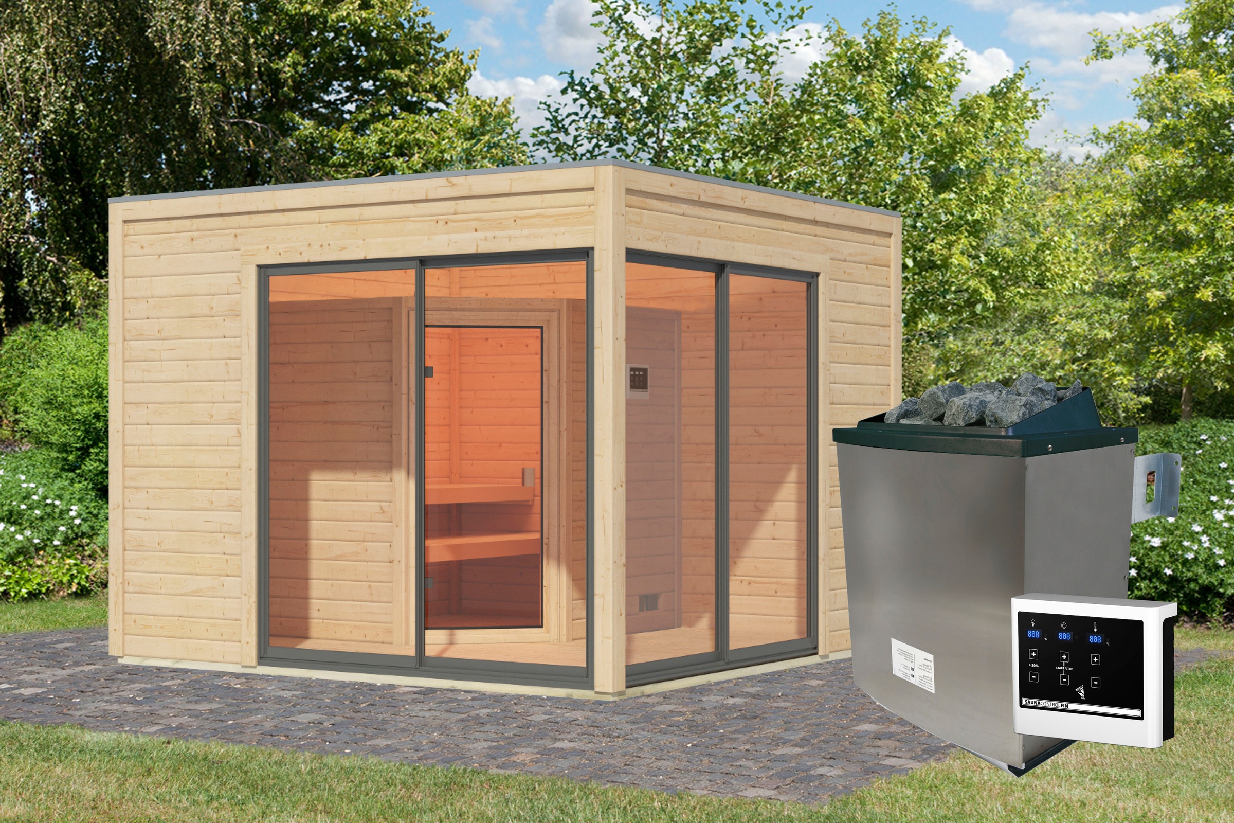 Karibu Saunahaus »Tammo 3A«, Ofen 9 kW ext. Strg.