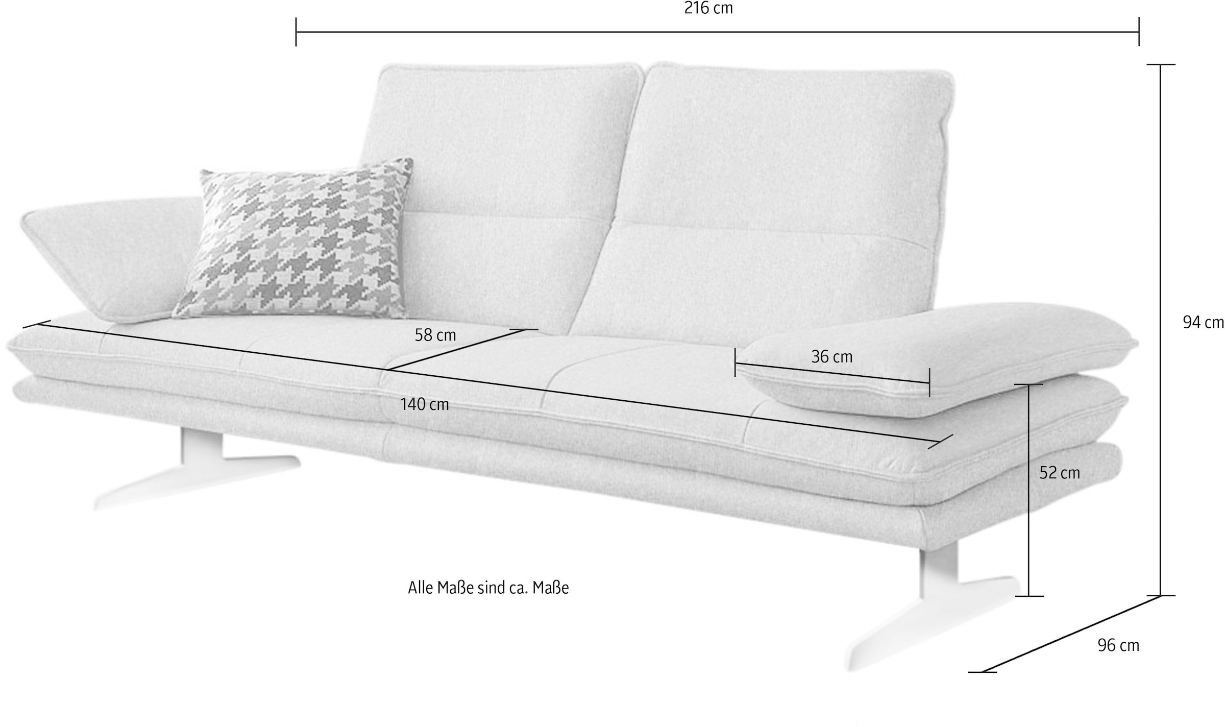 W.SCHILLIG 2-Sitzer »broadway, Designsofa mit tollem Sitzkomfort«, Sitztiefenverstellung, Kopfteil- & Seitenteilverstellung, Breite 216cm