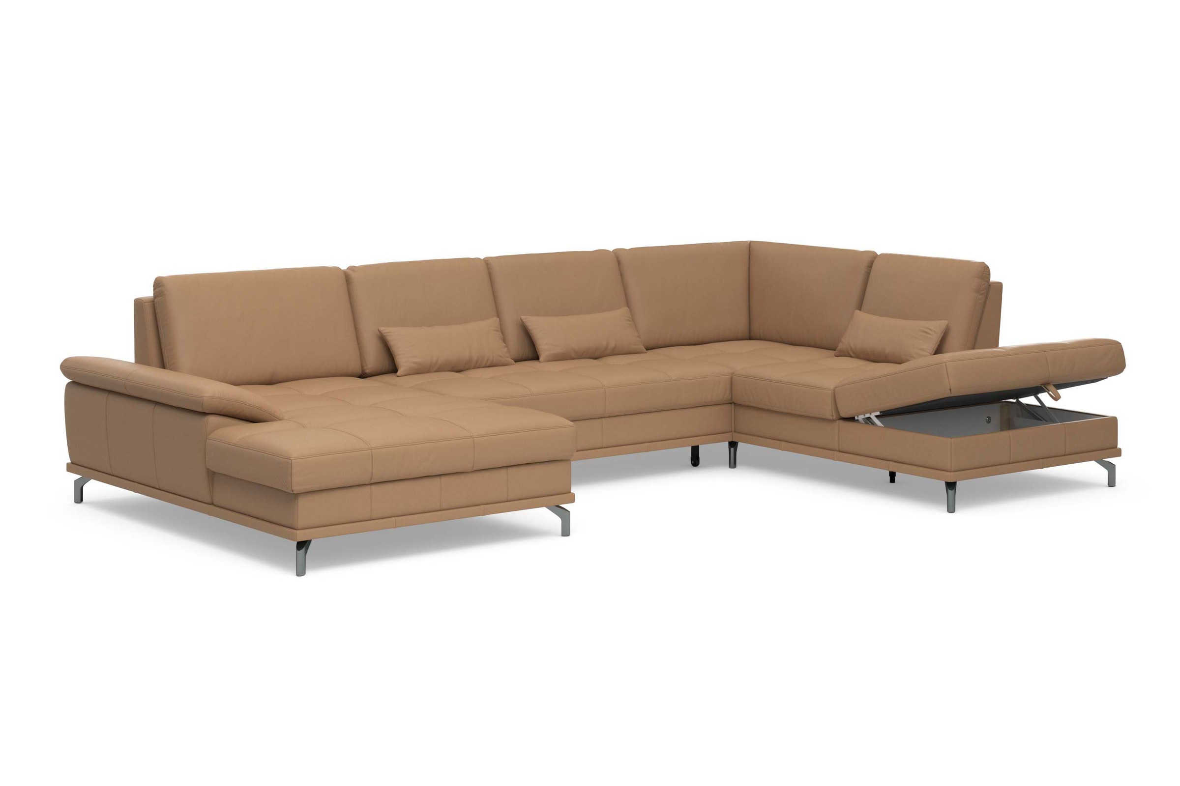 Places of Style Wohnlandschaft »Costello U-Form, mit Sitztiefenverstellung, Armteilverstellung und«, 3 Nierenkissen, optional Bettfunktion und Bettkasten