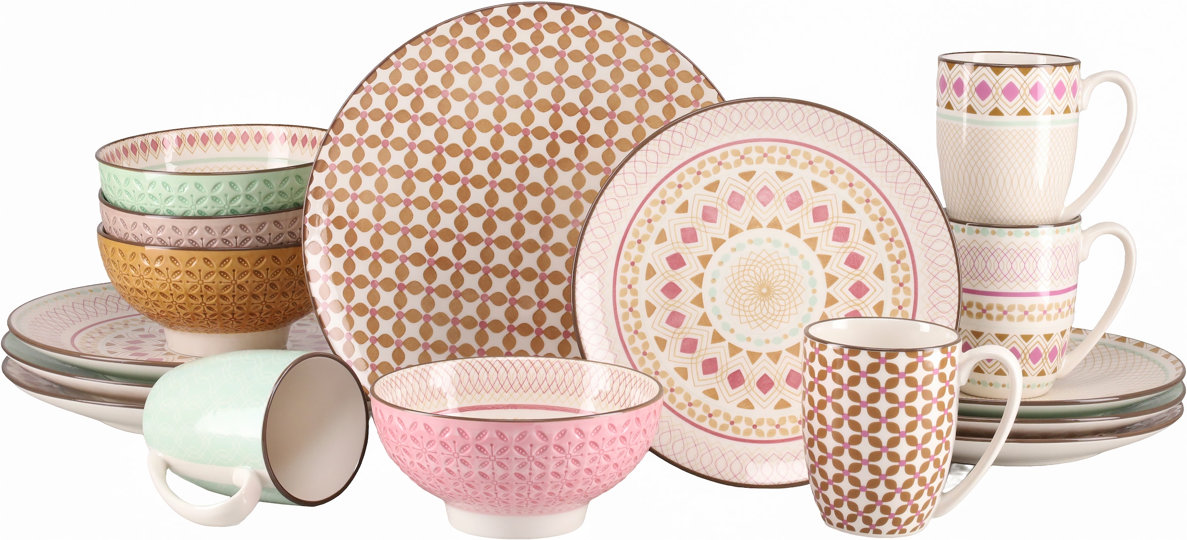 CreaTable Kombiservice »Geschirr-Set Mandala« Service, 4 Designs, 16 Teile, für 4 Personen