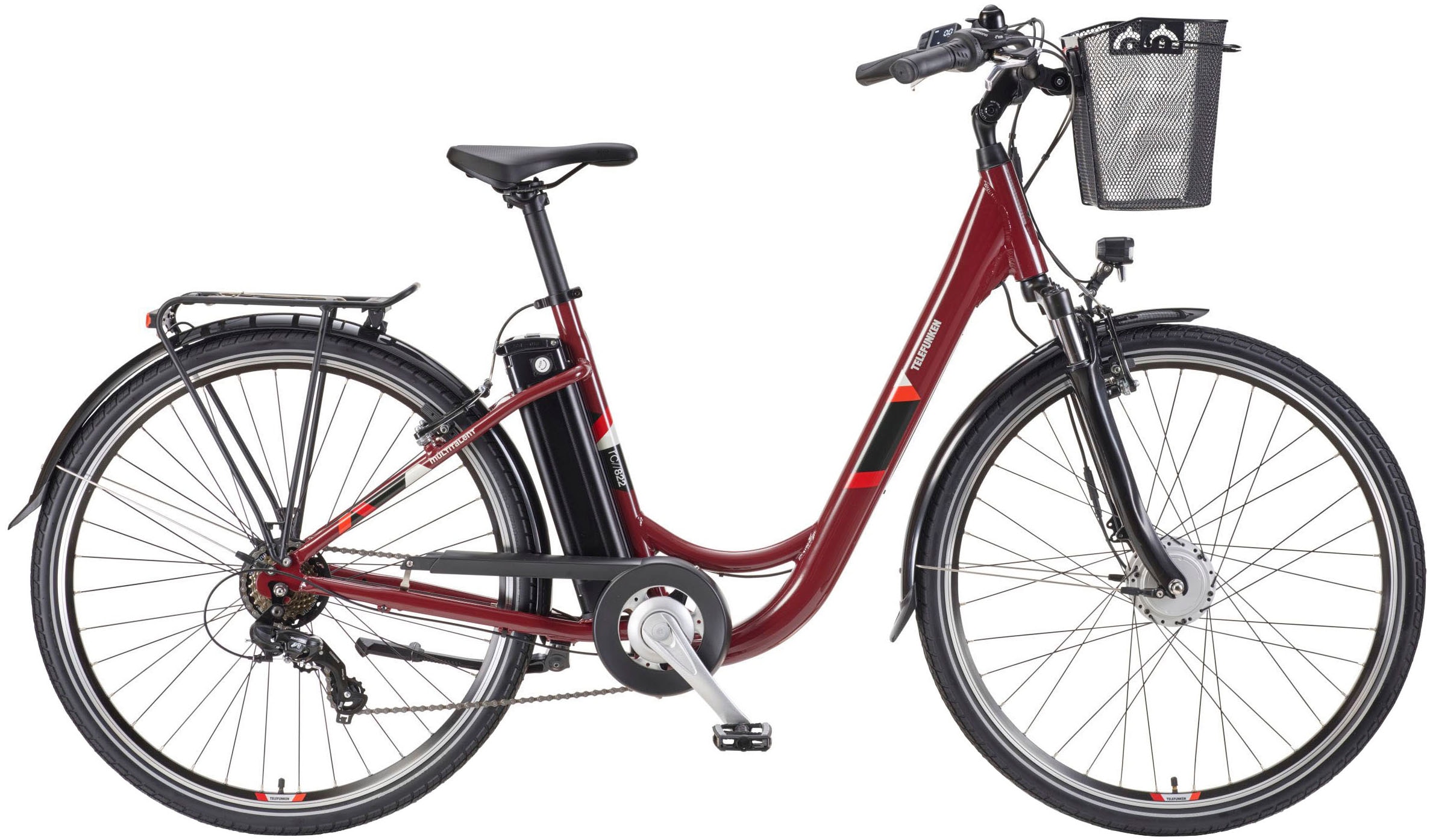 Telefunken E-Bike »Multitalent RC822«, 7 Gang, Shimano, Tourney, Frontmotor 250 W, (ca. 100 km Reichweite-2 V-Bremsen-Beleuchtung-Straßenzulassung), Elektrofahrrad, Damen Herren, 28 Zoll, 36,9 V, 531,3 Wh Akku, Pedelec