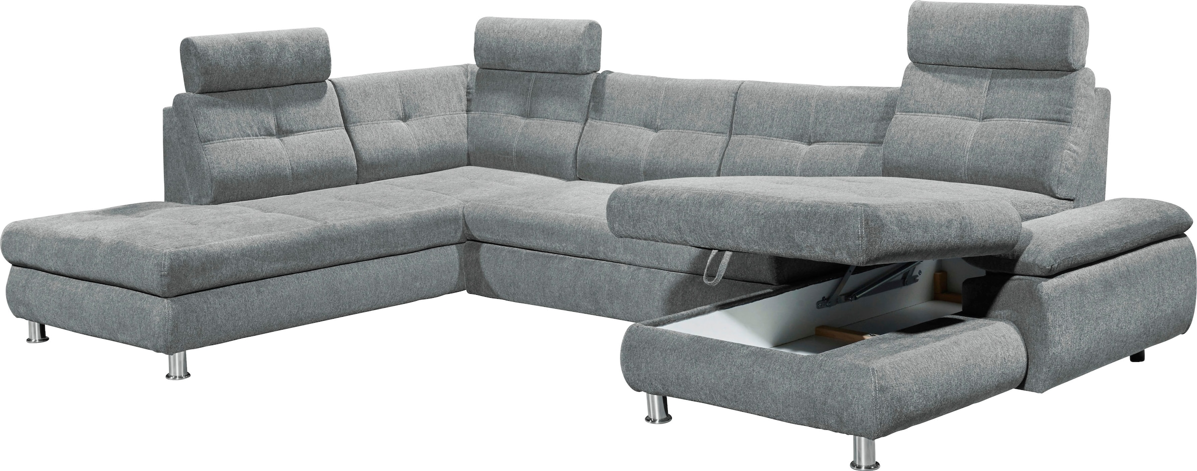 ED EXCITING DESIGN Wohnlandschaft »Alba U-Form«, mit Bettfunktion, Bettkasten, Armteilverstellung & Kopfstützen