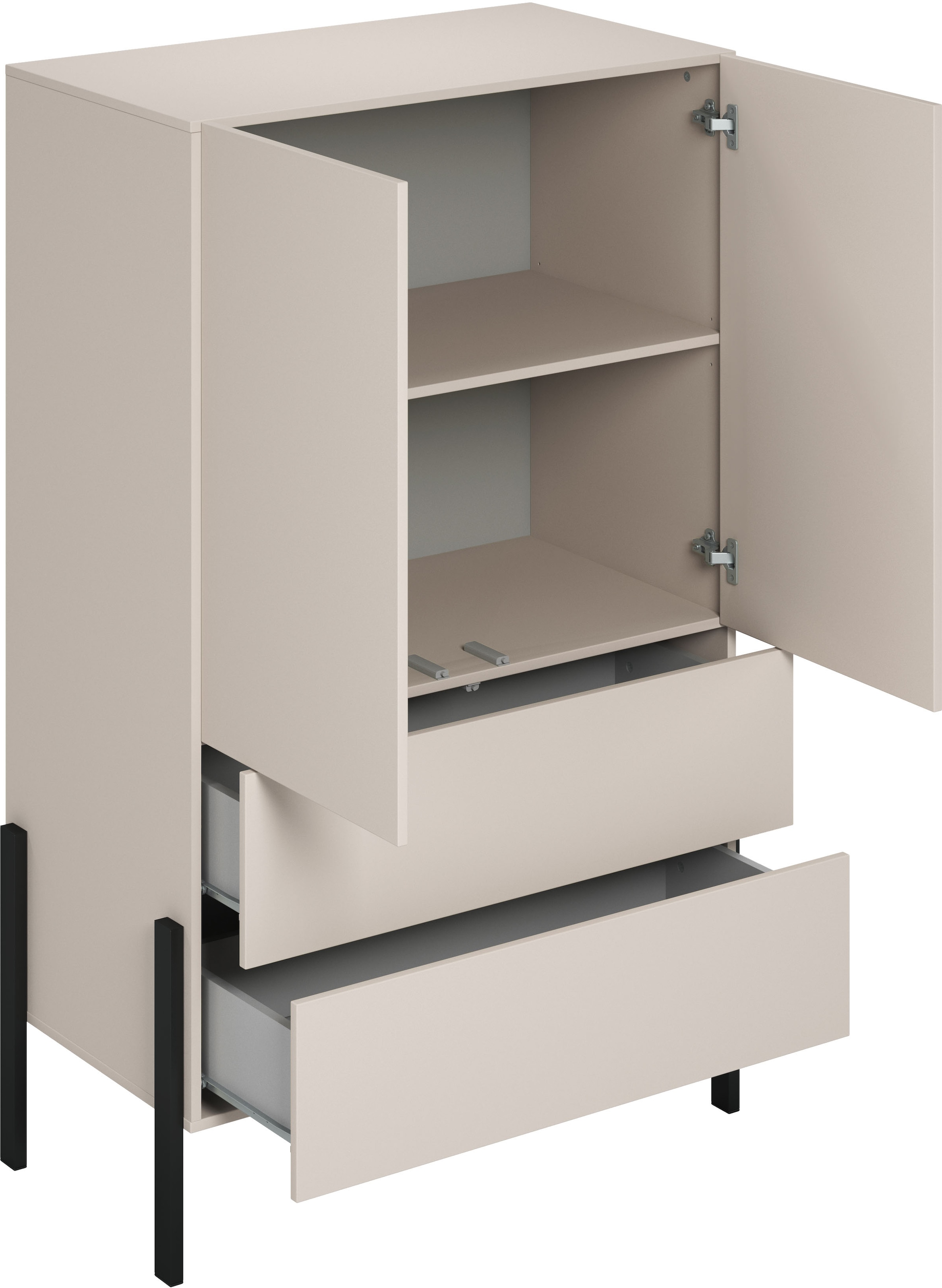 INOSIGN Wäscheschrank »Jukon, moderner griffloser Kleiderschrank, Metallfüsse, Made in Europe«, (90x150x50, ideal für kleine Räume oder Nischen), Mehrzweckschrank,2 Schubladen, 2 Türen, FSC-zertifiziert