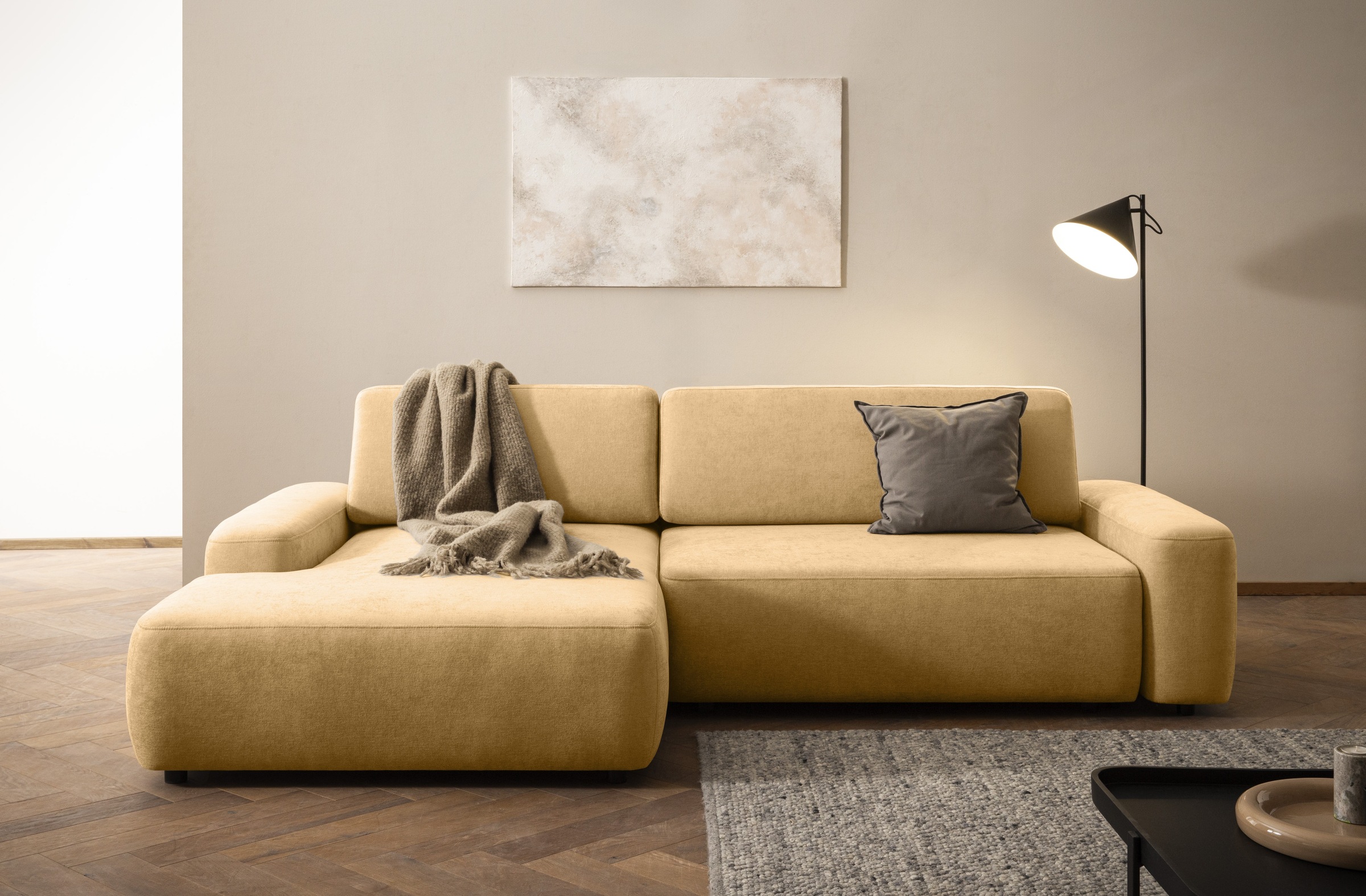 INOSIGN Ecksofa »TORGE (264cm), Schlafsofa in Cord, Samtvelours o Struktur fein, L-Form«, Schlaffunktion, Bettkasten, Liegefläche: 125/210 cm