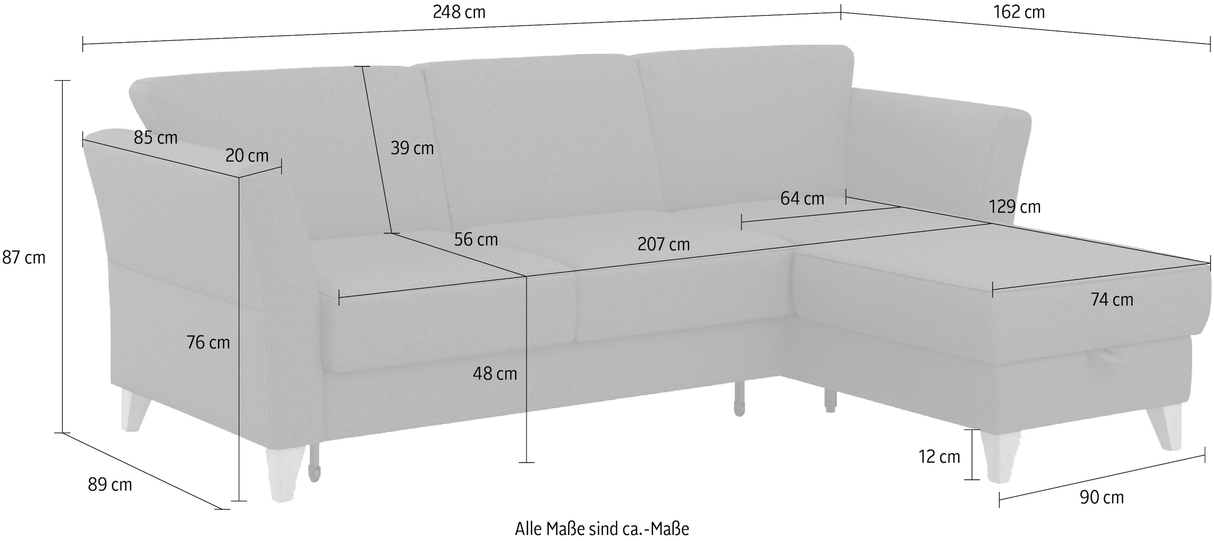 sit&more Ecksofa »Visby L-Form« Wahlweise mit Bettfunktion und Bettkasten, frei im Raum stellbar