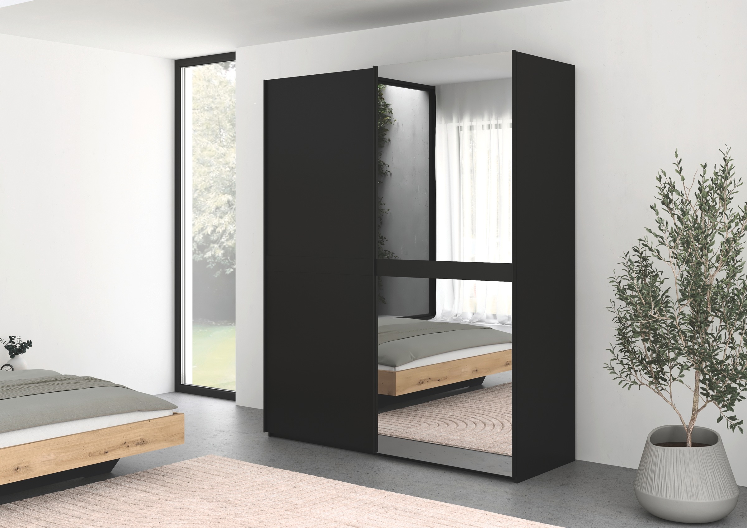 rauch Schwebetürenschrank »Kleiderschrank Schrank Garderobe Schlafzimmerschrank SCALE-LINE«, edle Optik mit Bauchbinde in Korpusfarbe mit Spiegel MADE IN GERMANY