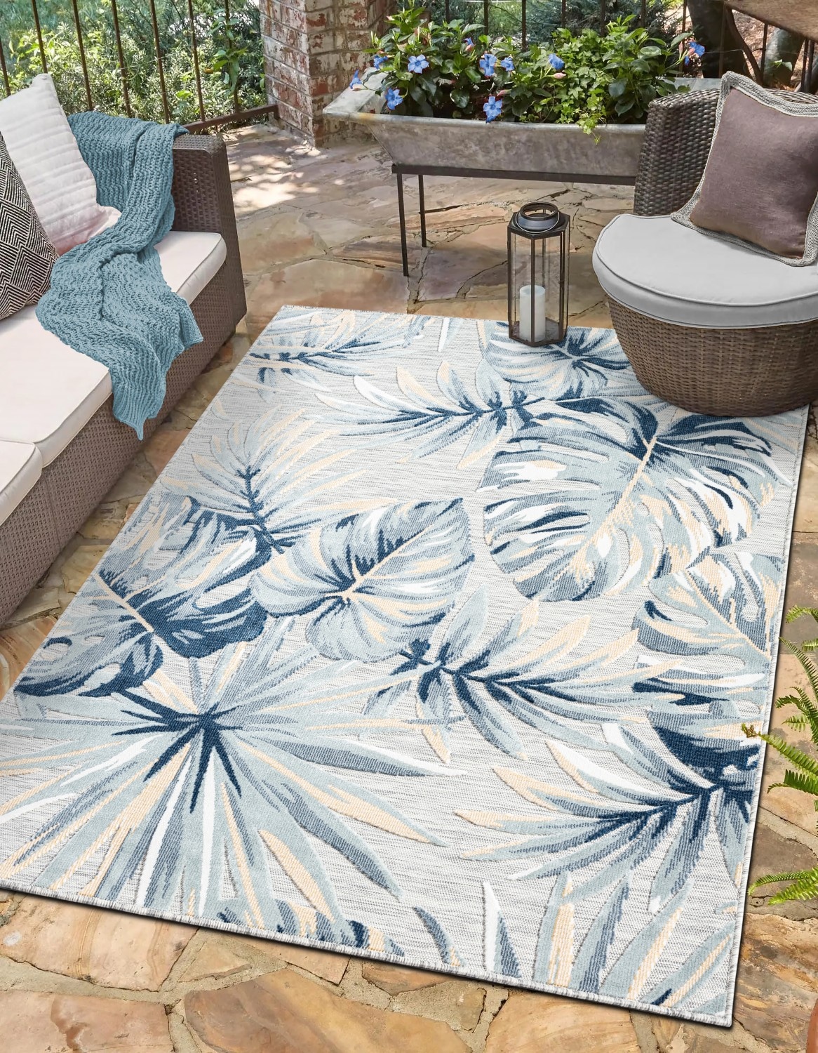 Myflair Möbel & Accessoires Teppich »Sol Lagerräumung«, rechteckig, 8 mm Höhe, Blätter Motiv, Hoch-Tief Effekt, Outdoor geeignet, Balkon, Terrasse