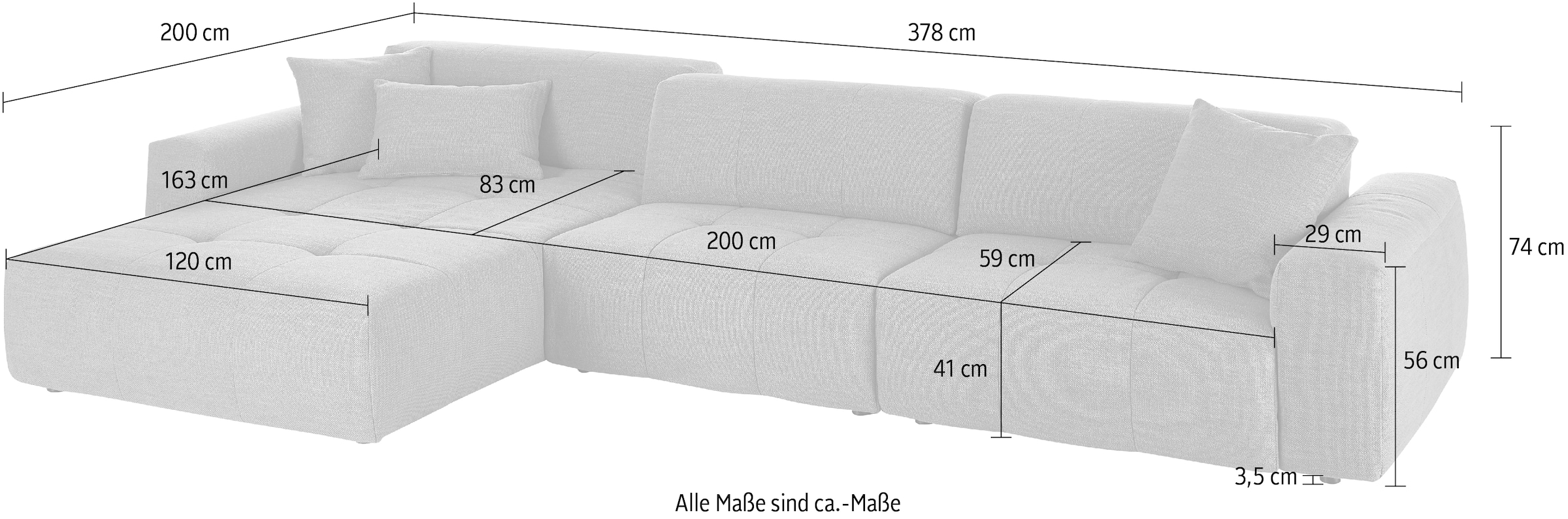 3C Candy Ecksofa »Yoshy mit Komfortfunktionen, modern und bequem, L-Form«, Zwei verschiedene Sitztiefen durch verstellbare Rückenlehne