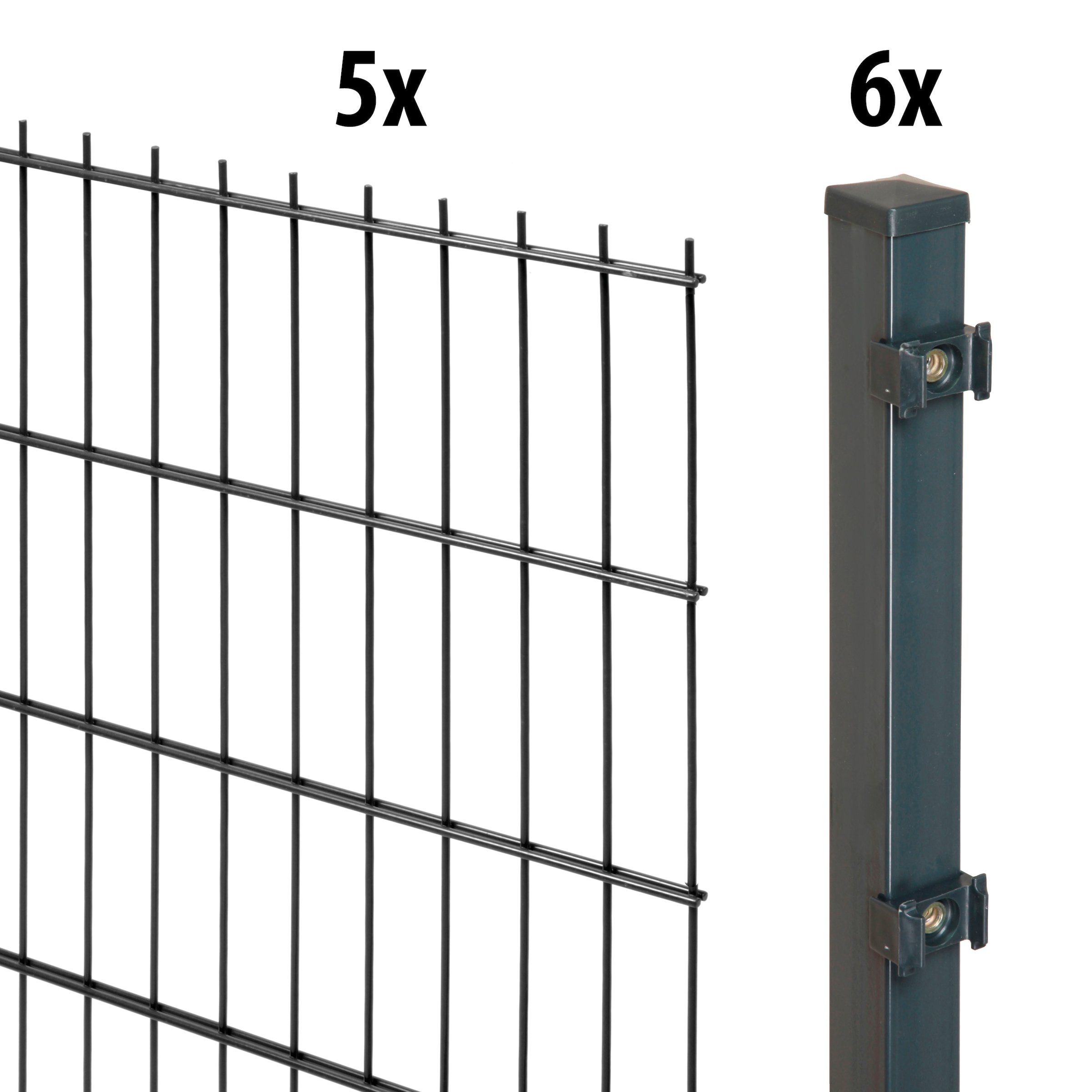 GARDEN 'N' MORE Doppelstabmattenzaun »Standard«, 5 Elemente für 10 m, LxH: 200 x 163 cm, mit 6 Pfosten