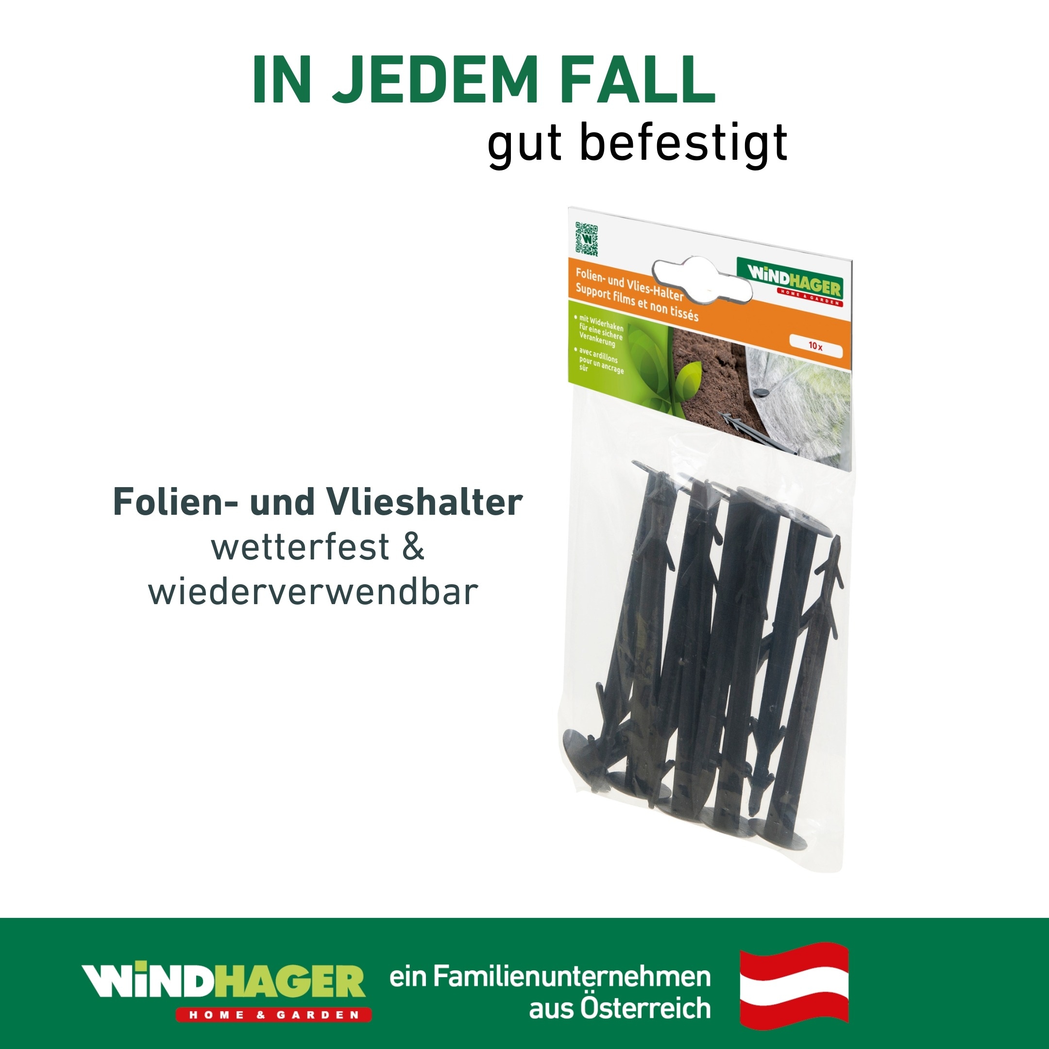 Windhager Gartenvlies »Hallterung wiederverwendbar mit Widerhaken, 10 Stk.« Packung, 10 Stk. tlg. Folien- und Vlieshalter, Kunststoff, 11,5 cm, schwarz