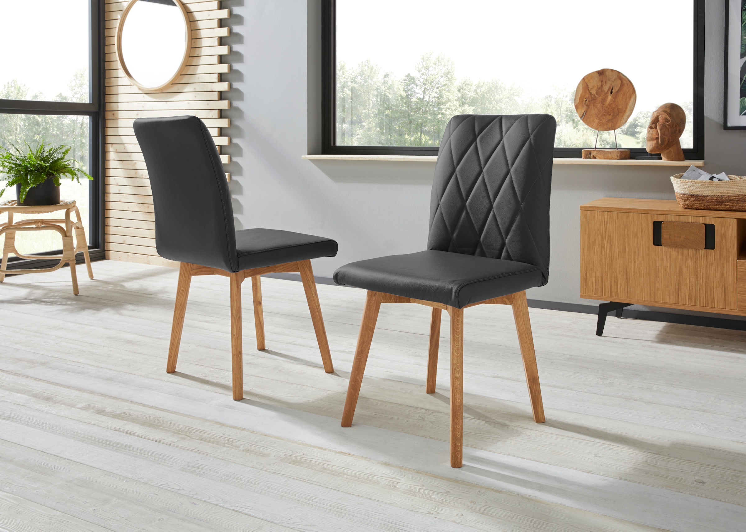 Home affaire Esszimmerstuhl »Brest« (Set) 2 Stk.Gestell aus Eiche Massivhol günstig online kaufen