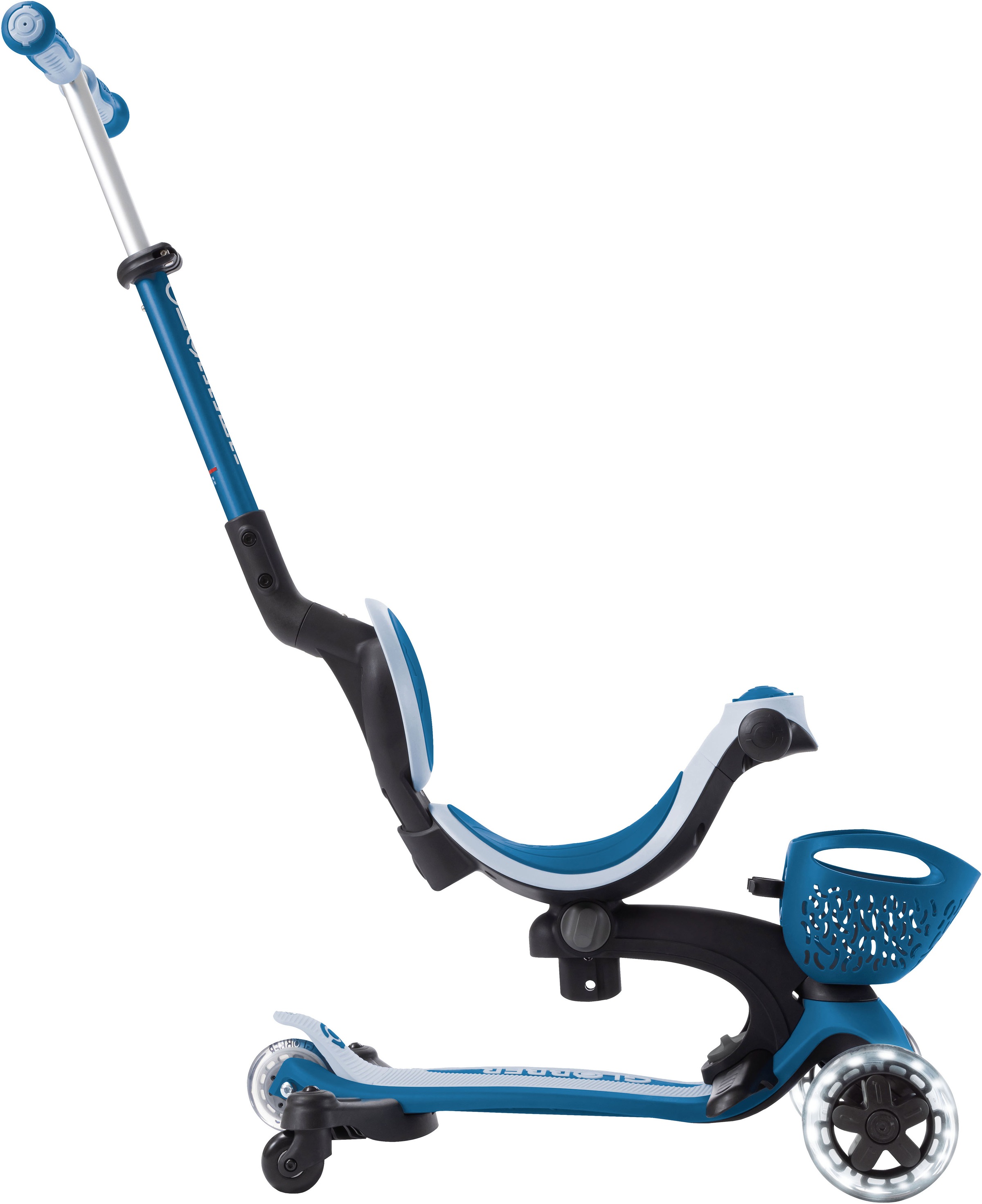 Globber Tretroller »GO-UP BABY 360 LIGHTS, mit Leuchtrollen und Leuchtmodul« Aufsitzrad, Laufrad und Scooter in Einem