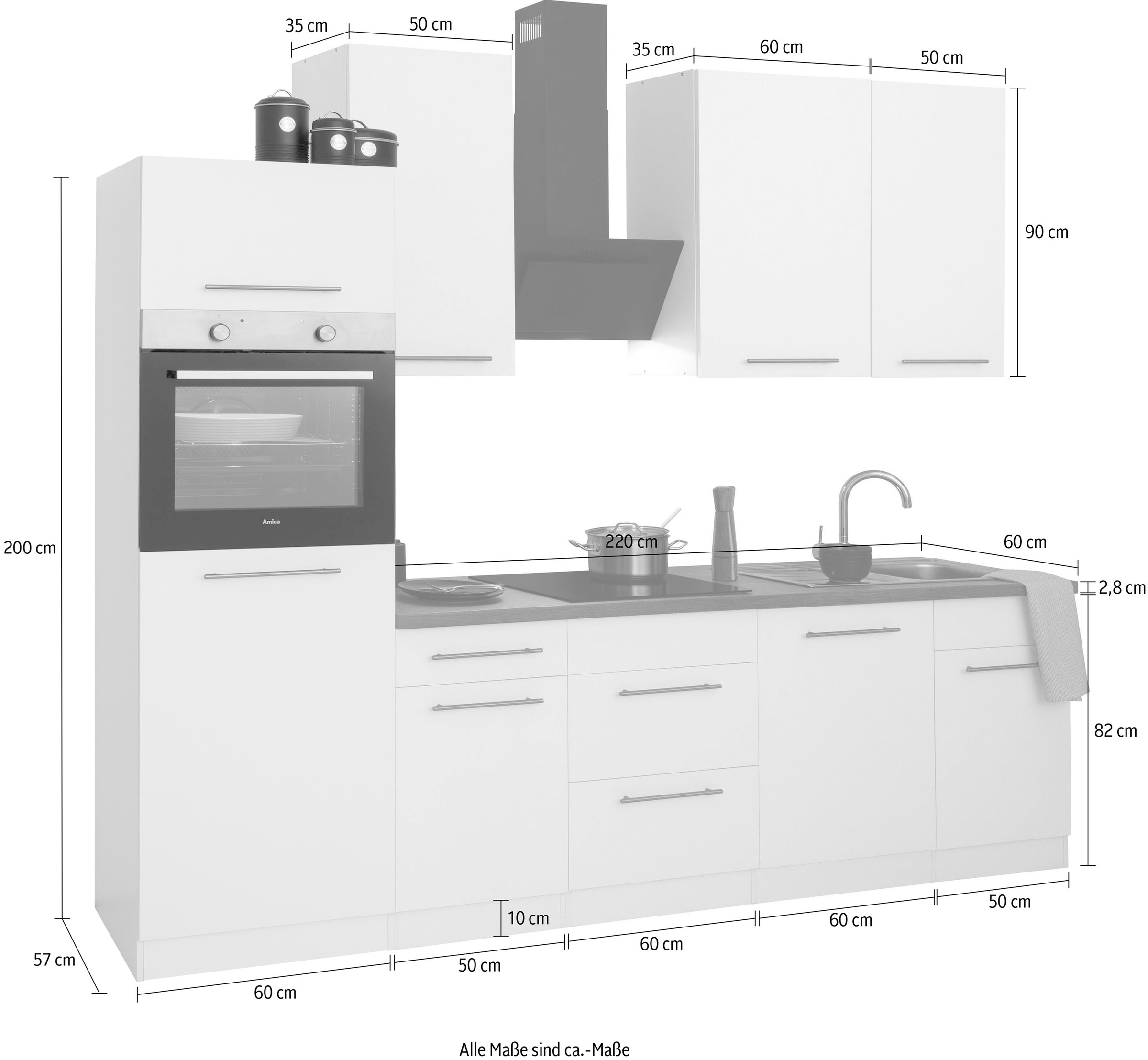 wiho Küchen Küchenzeile »Unna«, mit E-Geräten, Breite 280 cm