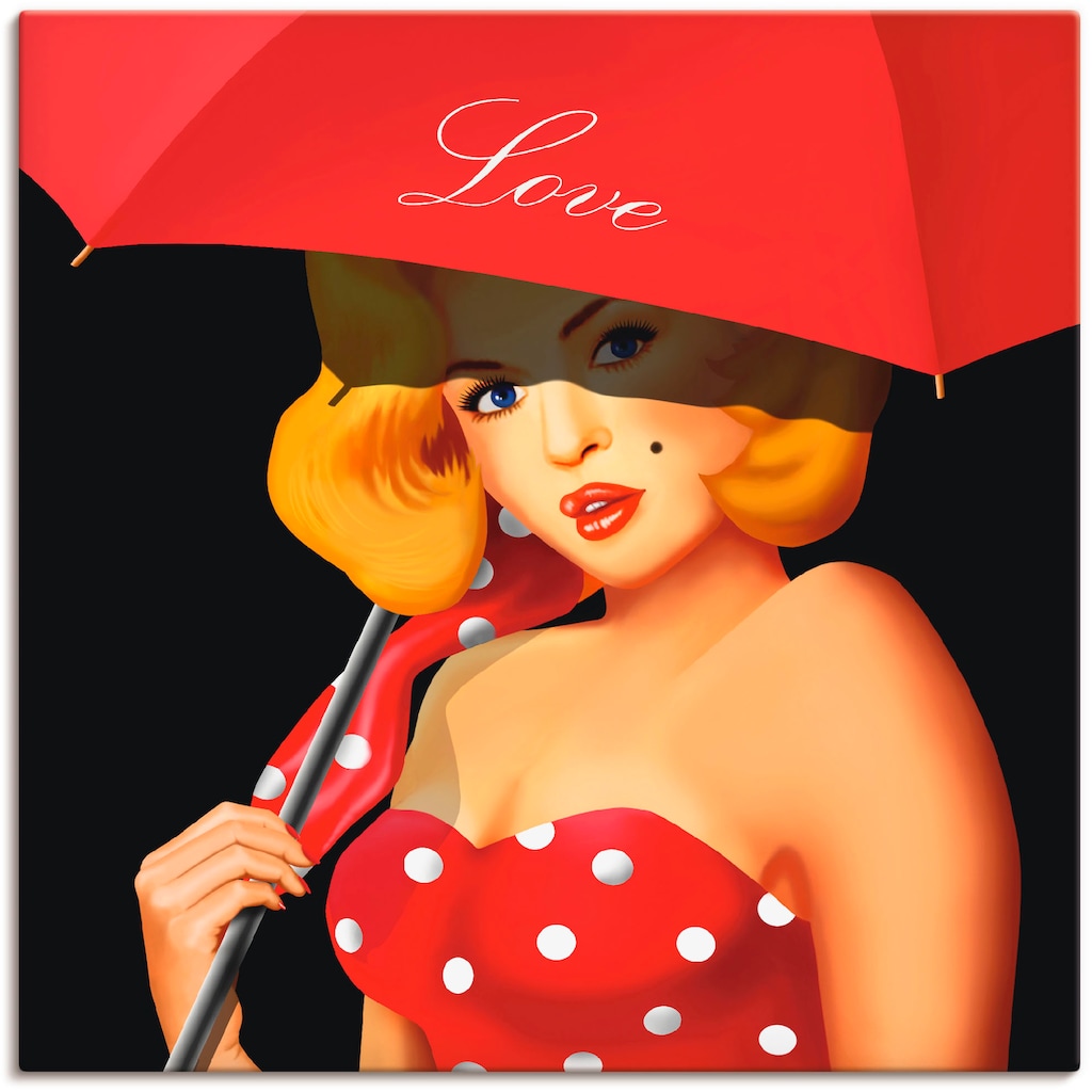 Artland Wandbild »Pin-Up Girl unter rotem Regenschirm«, Frau, (1 St.)