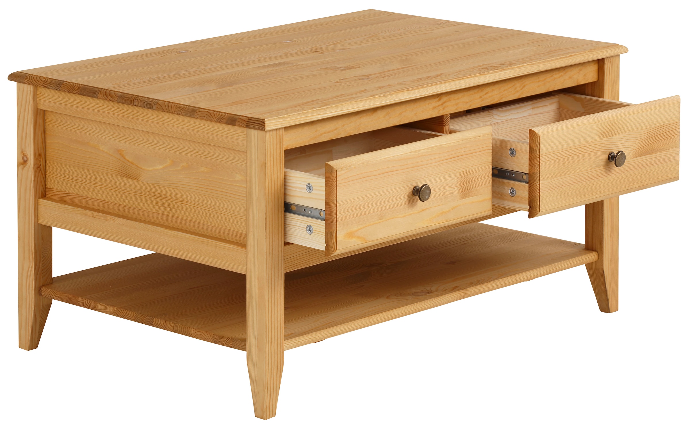 Home affaire Couchtisch »Leonis«, Breite 89 cm, mit Schubladen und Ablageboden, aus massiver Kiefer