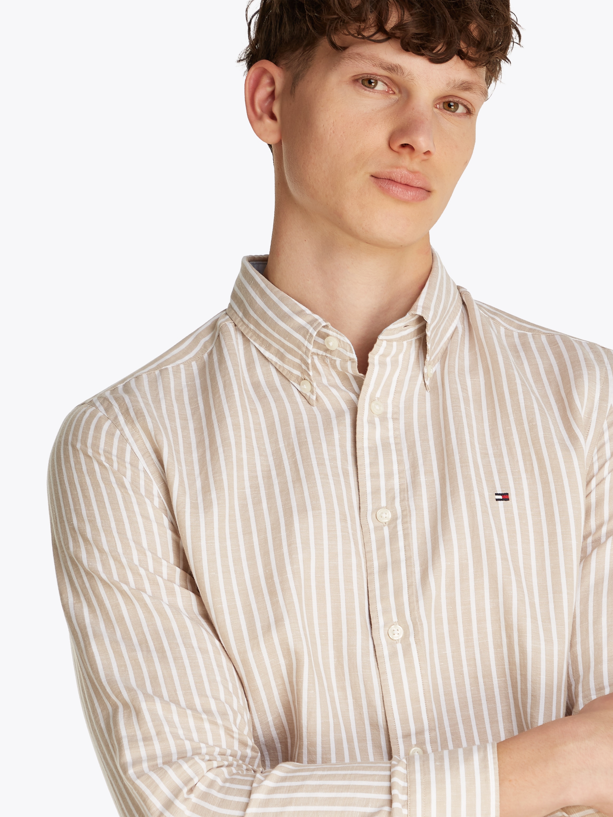Tommy Hilfiger Langarmhemd »LINEN BLEND BOLD STRIPE«, mit feinen Streifen