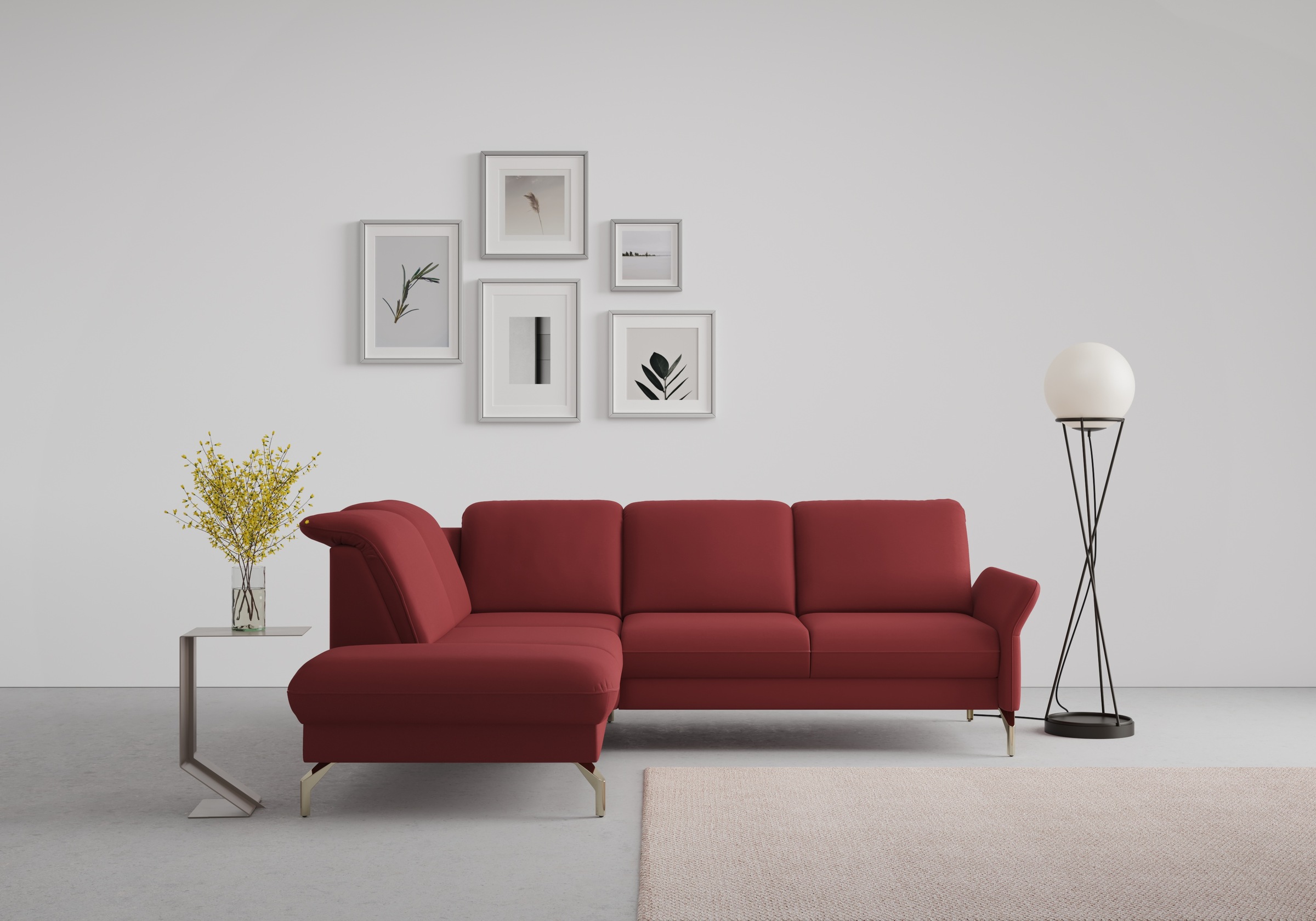 sit&more Ecksofa »Fashion L-Form« wahlweise mit Kopfteilverstellung, Vorziehsitz, motorisch, Nickelfüße