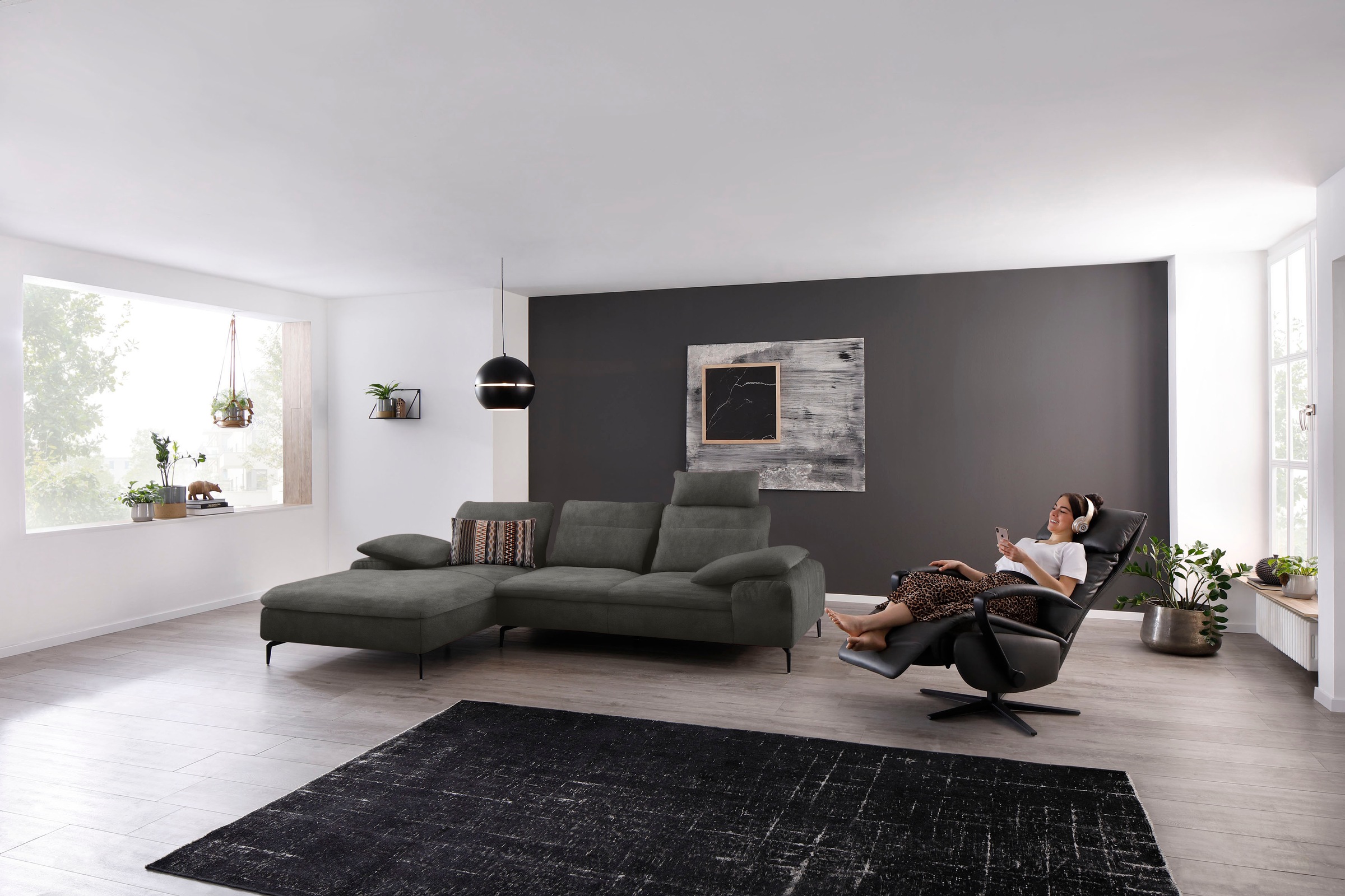 W.SCHILLIG Ecksofa »valentinoo, Designsofa, bequem, elegant und zeitlos, L-Form«, (Set), inklusive Hocker, mit Sitztiefenverstellung, Breite 299 cm