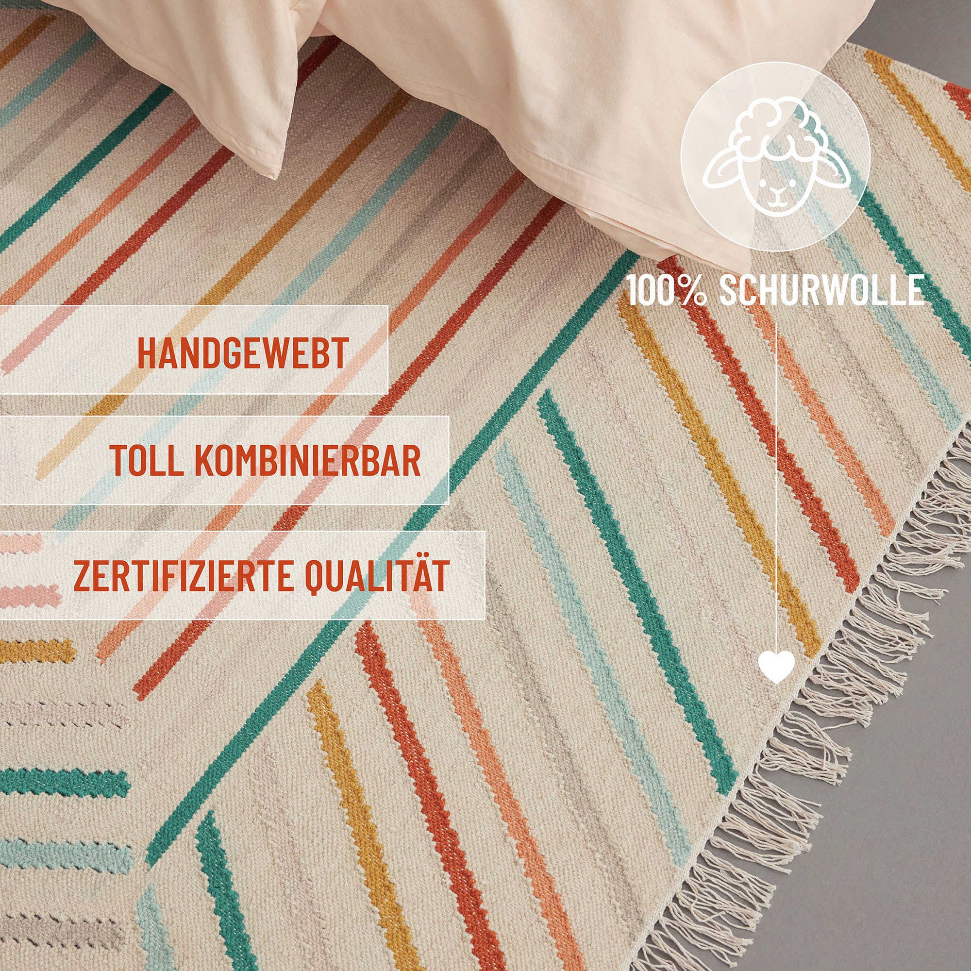 Wecon home Teppich »Modern Pop«, rechteckig, 5 mm Höhe, handgewebt, robust, strapazierfähig, skandinavisch, Naturfaser