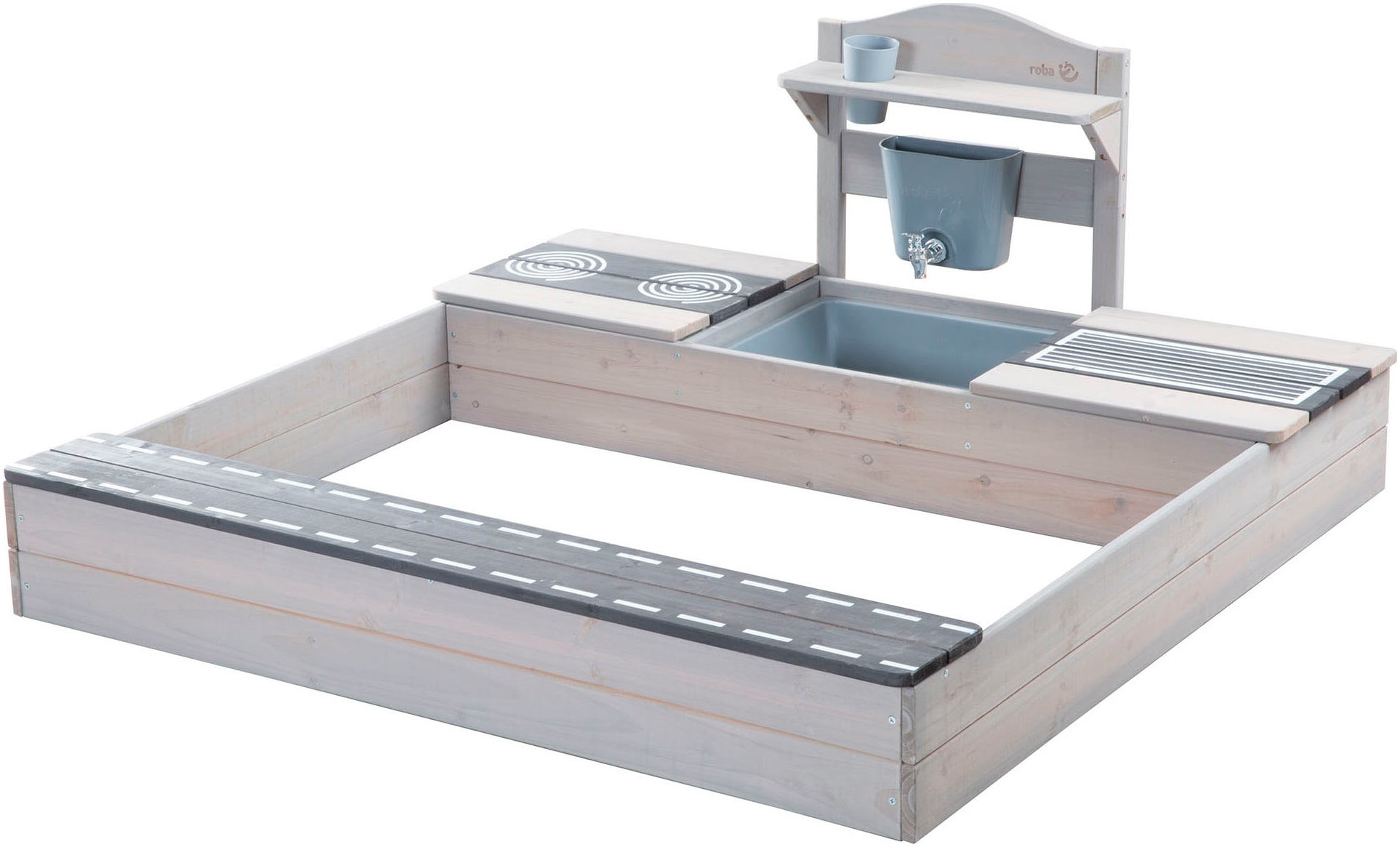 roba® Sandkasten »117 x 118 x 54 cm, mit Matschküche, grau«