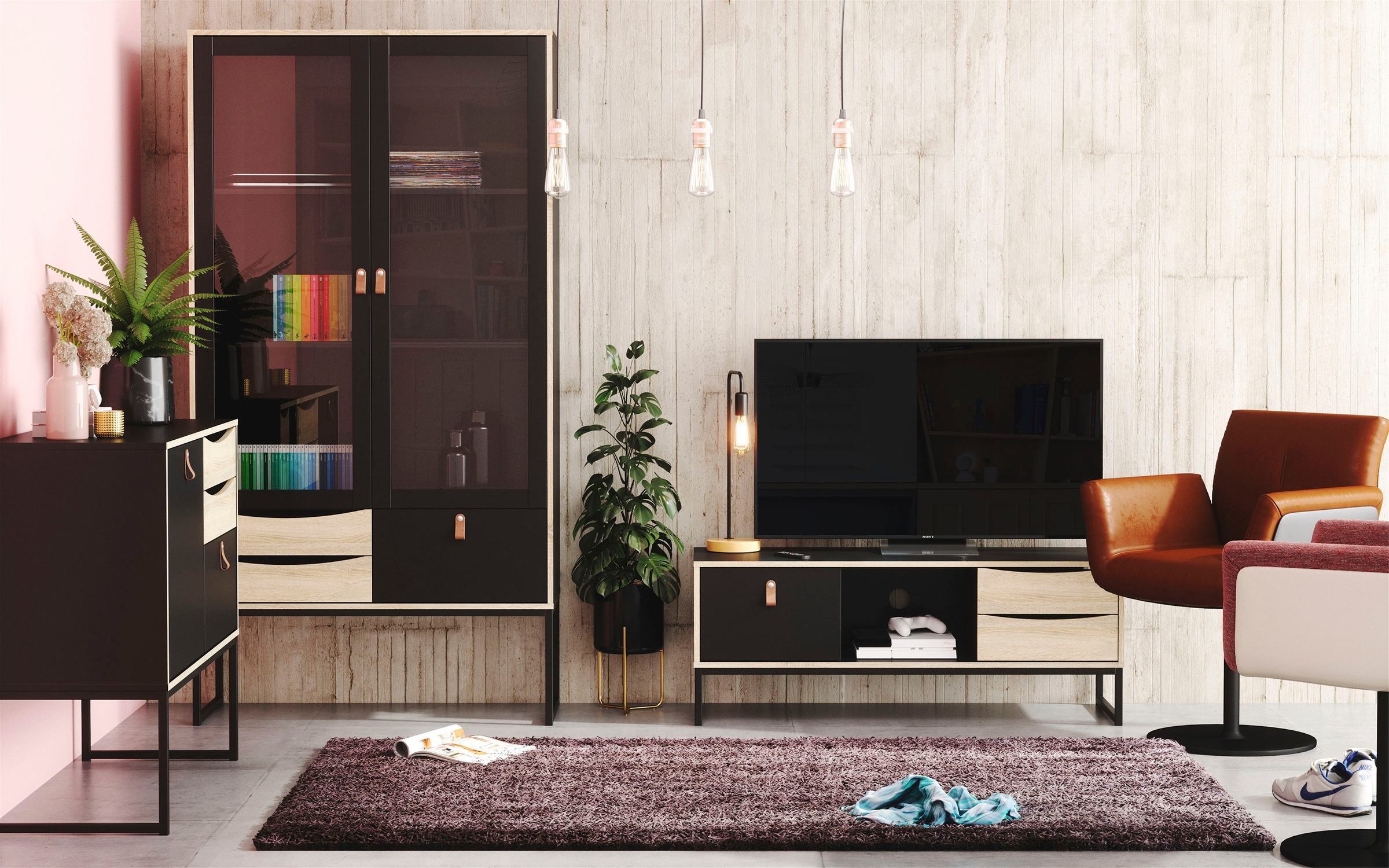 andas Sideboard »Stubbe«, Kommode Breite 98,7 cm, 1 Tür und 3 Schubkästen, Ledergriffe
