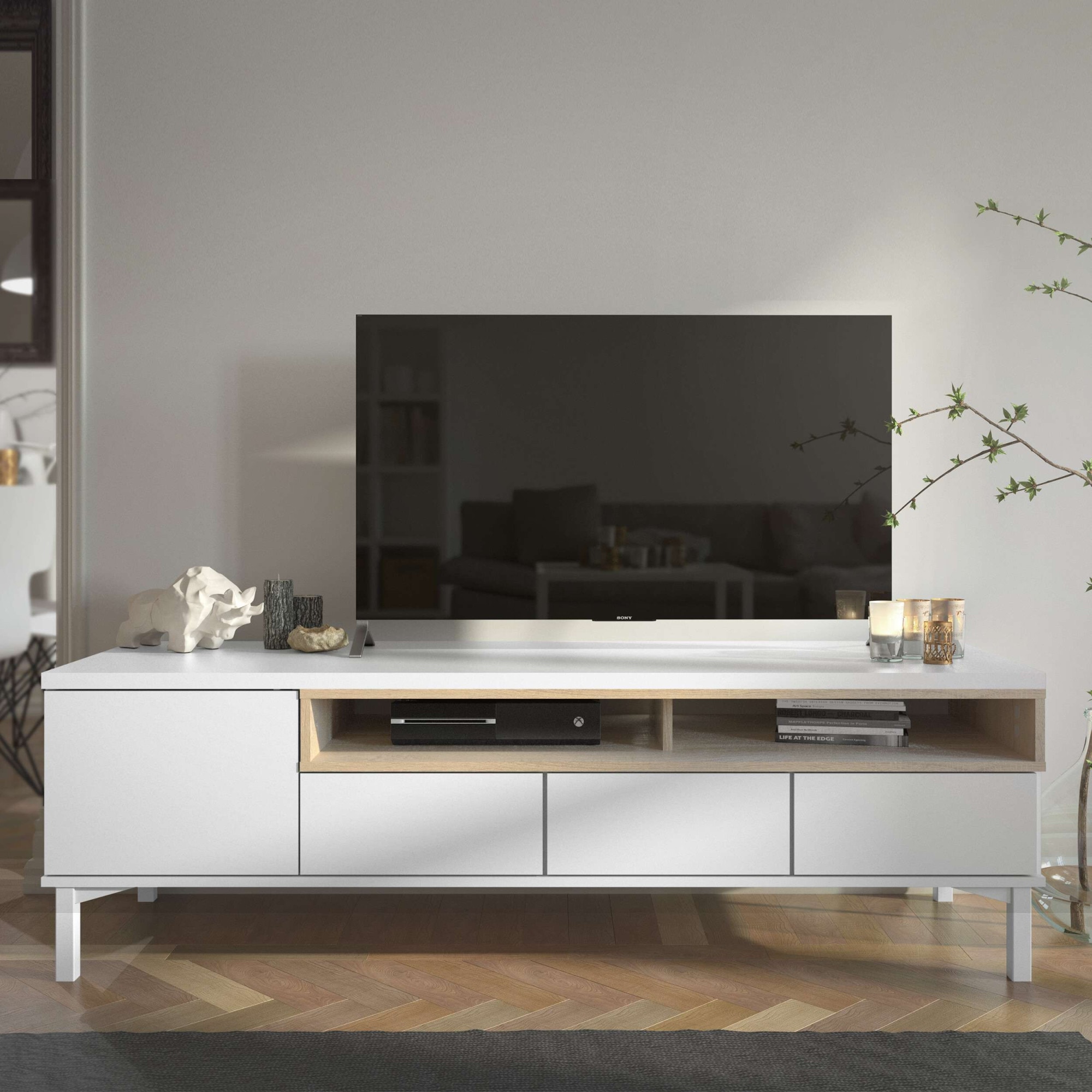 INOSIGN TV-Board »Roomers TV-Board, TV-Möbel, TV-Unit, Media-Möbel, Sideboard«, Breite/Höhe 156/48 cm, 2 offene Fächer mit Rahmen-Optik, Kabelführung