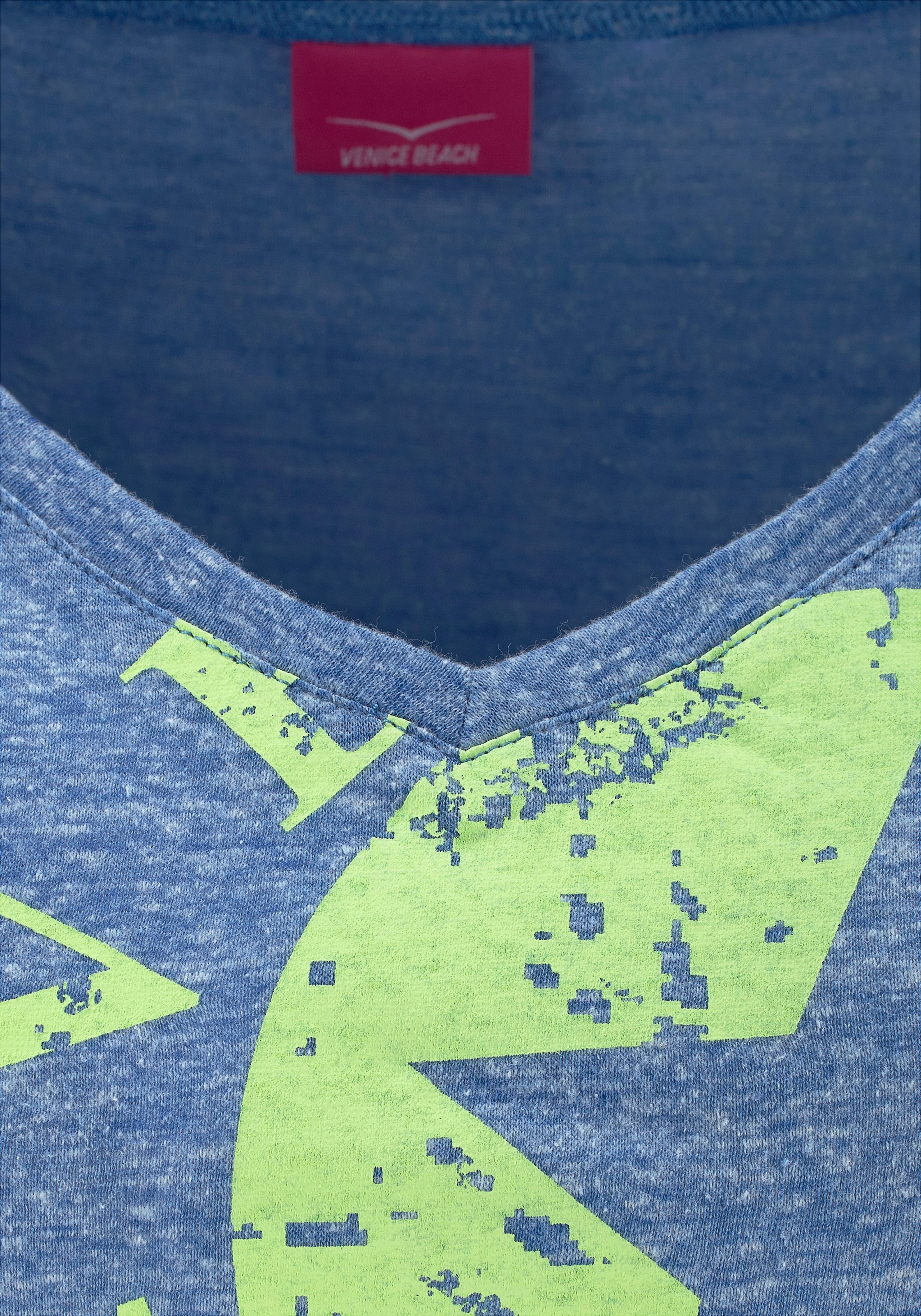 Venice Beach Strandshirt mit Logo-Druck aus melierter Ware, Vintage-Look, sportlich-casual