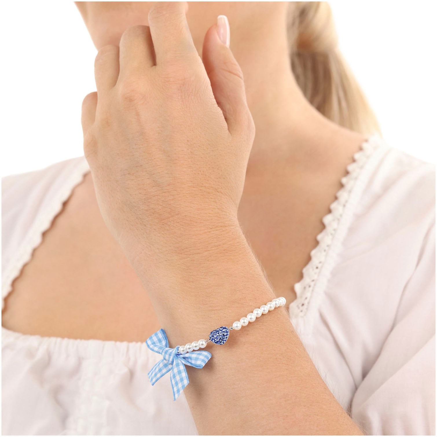 Amor Armband »Herz/Schleife, Trachtenschmuck, Volksfest, 2039239, 2039241«, mit Kristallglas - mit Muschelkernperle