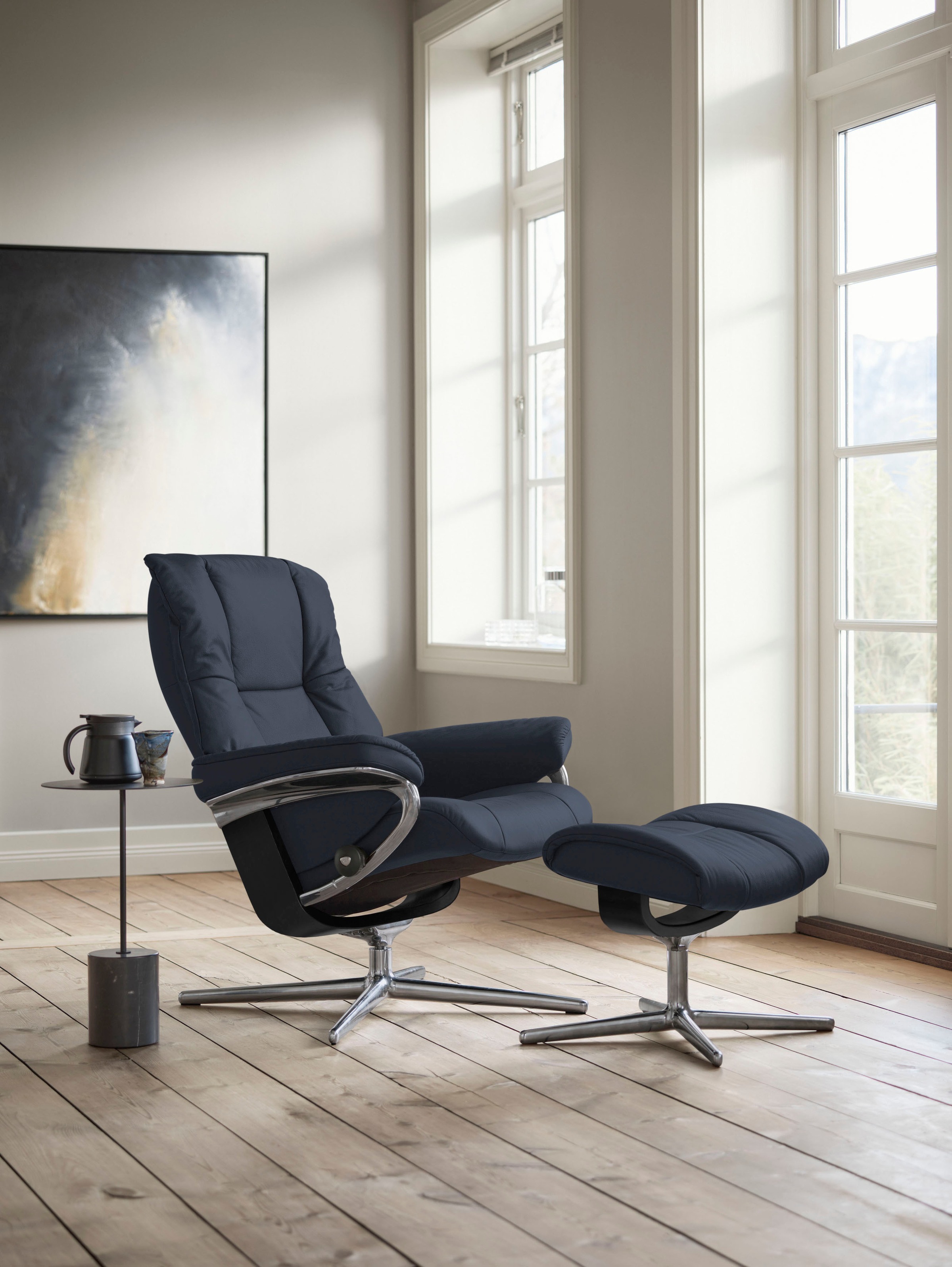 Stressless® Relaxsessel »Mayfair«, (Set, Relaxsessel mit Hocker), mit Hocker, mit Cross Base, Größe S, M & L, Holzakzent Schwarz