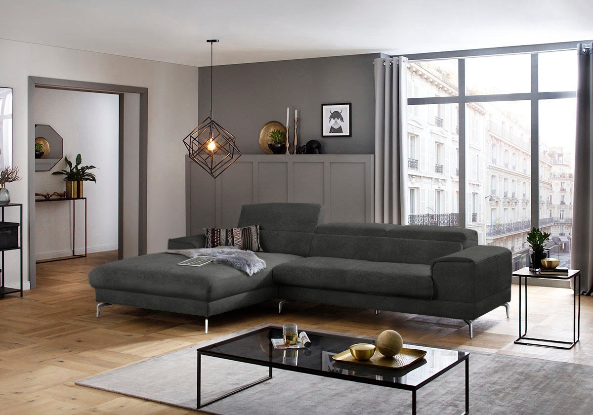 W.SCHILLIG Ecksofa »piedroo, Designsofa mit tollem Sitzkomfort, bequem und elegant, L-Form«, Kopfteilverstellung, wahlweise mit Sitztiefenverstellung, Breite 303cm
