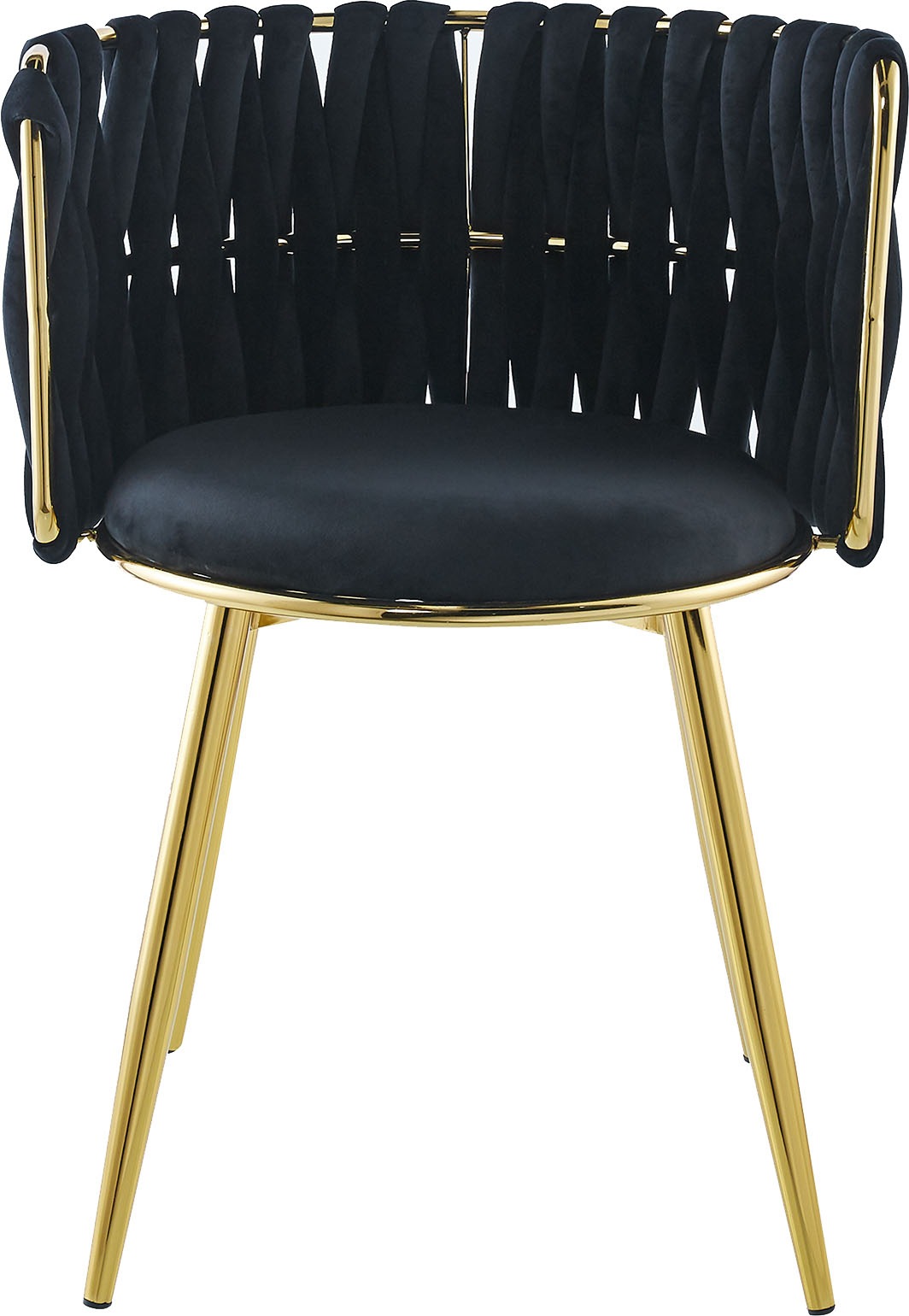 Kayoom Polsterstuhl »Stuhl Melly 125 2er-Set,tolles Design der Rückenlehne, runde Sitzfläch«, (Set), 2 St., ausgefallen geflochtene Rückenlehne, Samtbezug, goldene Beine