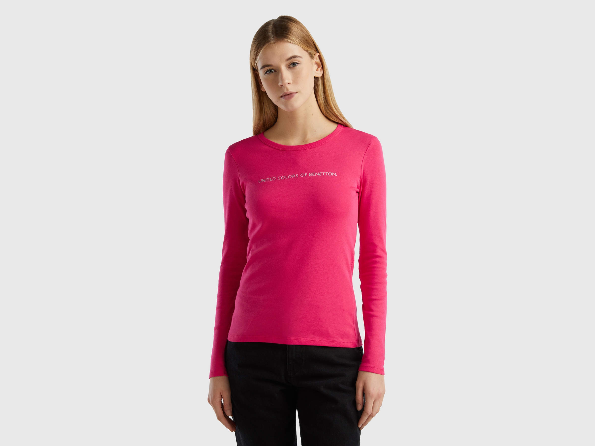 United Colors of Benetton Langarmshirt, mit Glitzer-Print vorn online  kaufen