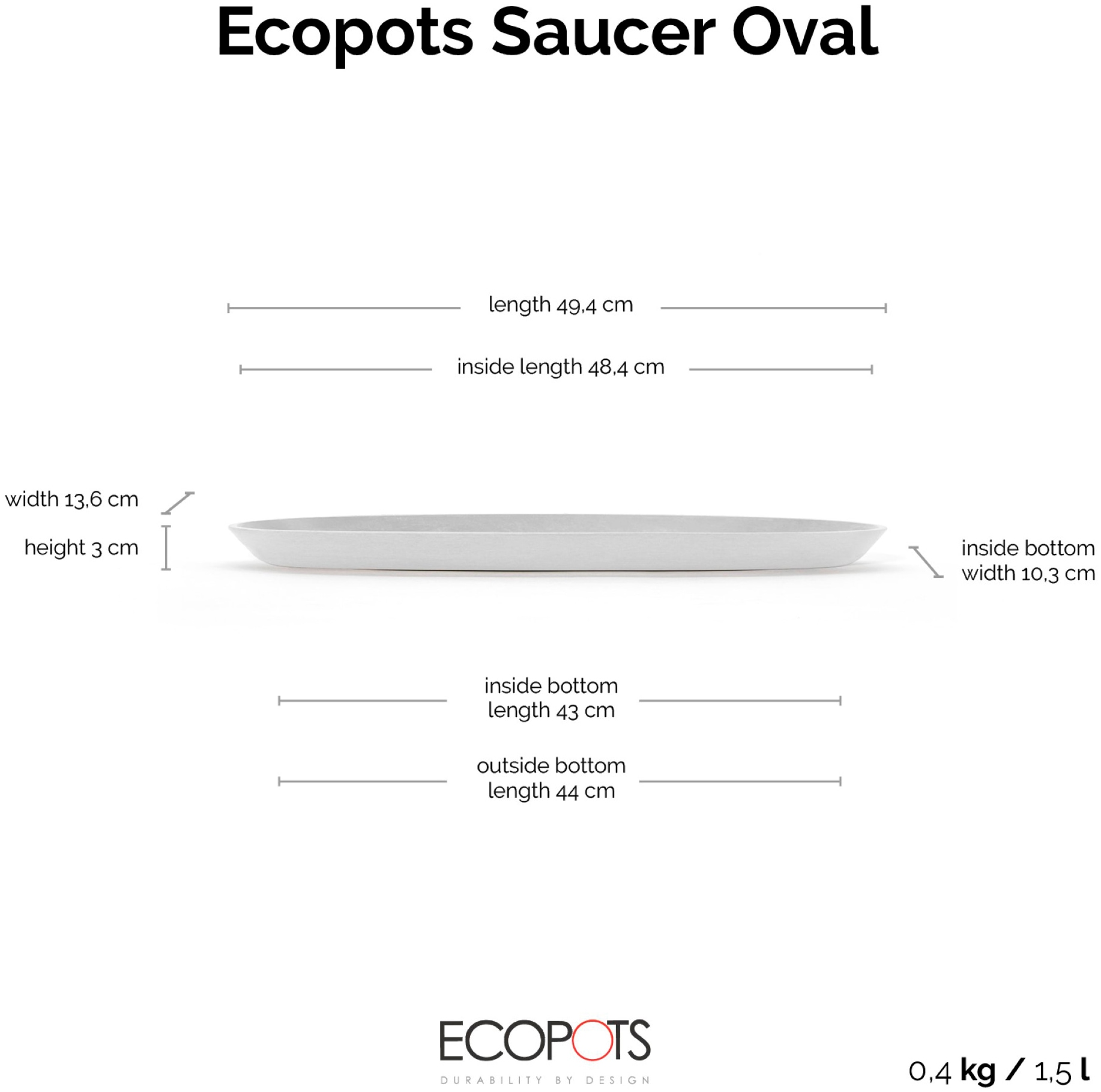 ECOPOTS Topfuntersetzer »Oval Lang Weiß«, für innen und außen: frostsicher, bruchsicher und lichtbeständig
