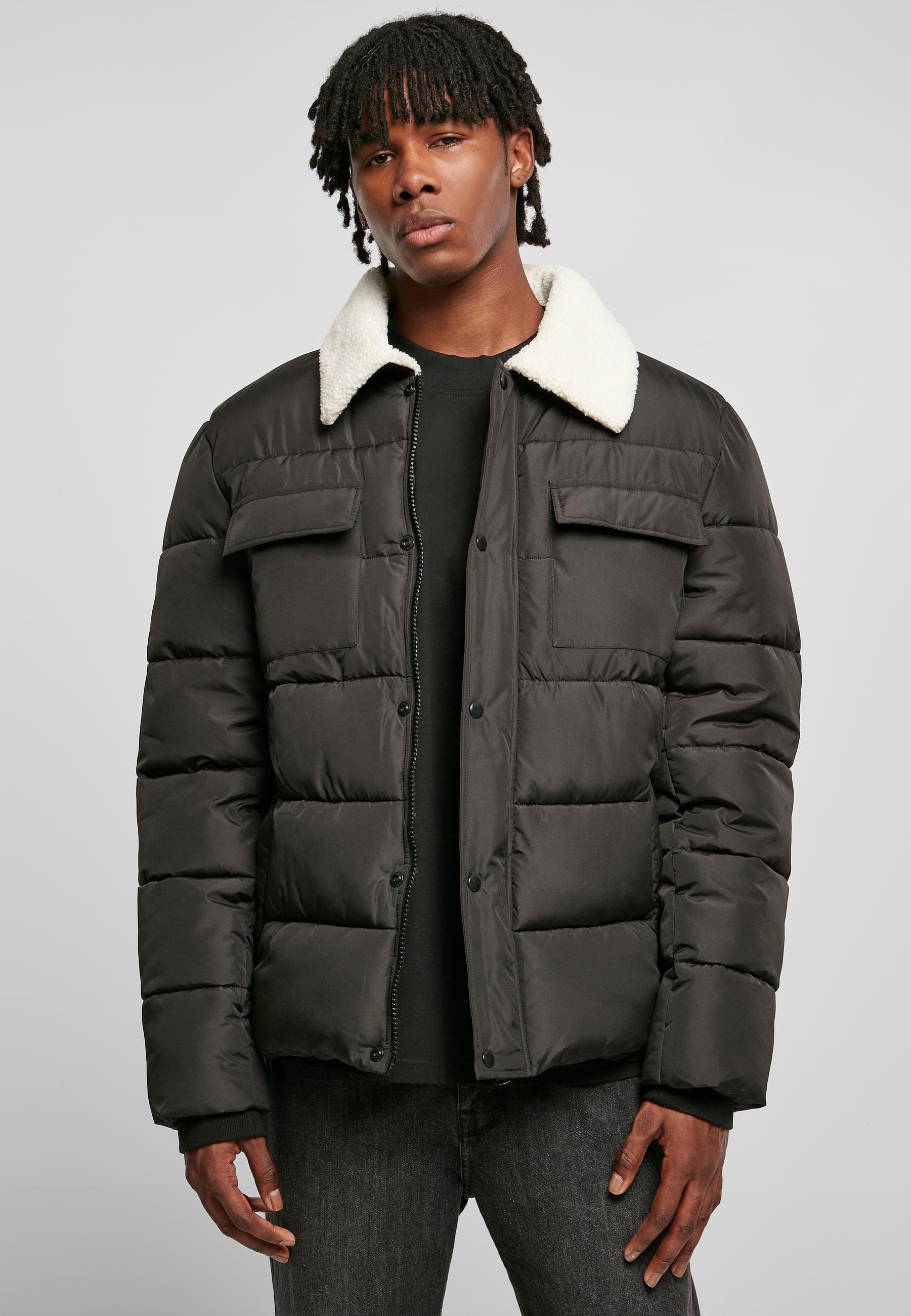 URBAN CLASSICS Winterjacke »Urban Classics Herren Sherpa Collar Padded Shirt Jacket« 1 Stk. tlg. ohne Kapuze