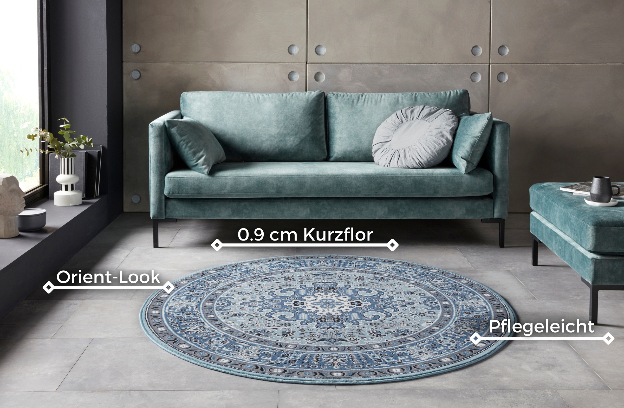 2. Bild von NOURISTAN Teppich »Skazar Isfahan«, rund, Kurzflor, Orient, Teppich, Vintage, Esszimmer, Wohnzimmer, Flur