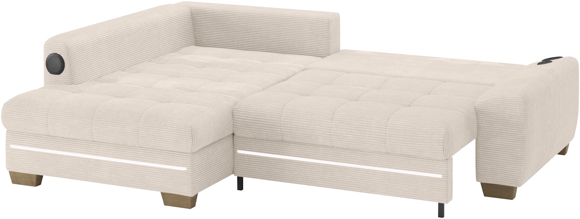 Mr. Couch Ecksofa »Nikita II, L-Form«, RGB-LED, Bluetooth-Soundsystem, wahlweise mit Bett, Bettkasten