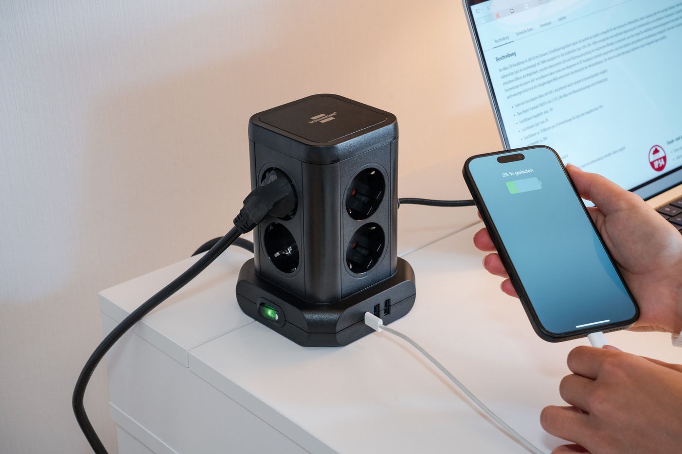 Brennenstuhl Steckdosenleiste »Steckdosenturm 8-fach« 11-fach (Ein- / Ausschalter | Klappendeckel | USB-Anschlüsse Kabellänge 2 m)