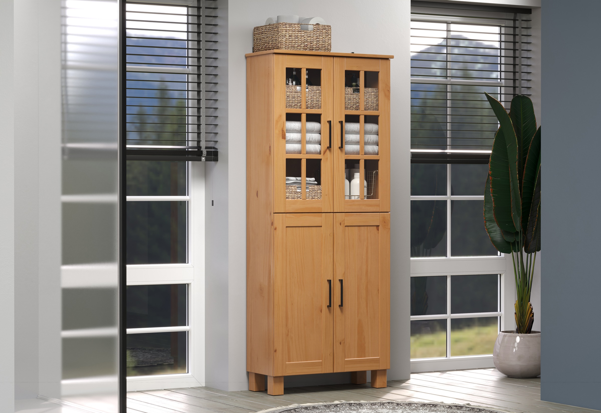 welltime Hochschrank »Ulea« 1 Stk. tlg. Breiter Badschrank aus Massivholz - Maße (B/T/H) 70/30/170 cm