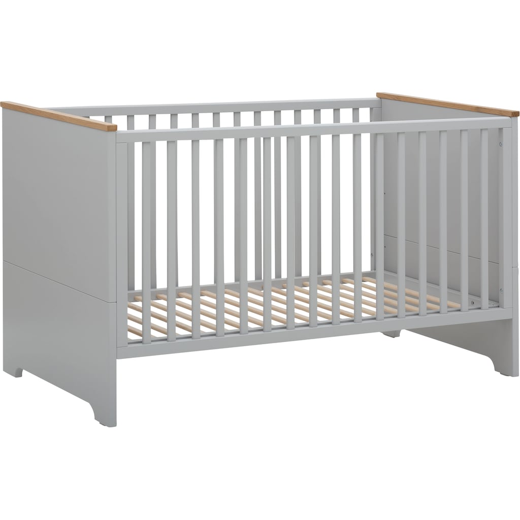 Lüttenhütt Babyzimmer-Komplettset »Lauris, grau/eiche«, (Set, 3 St., Kinderbett, Schrank, Wickelkommode)