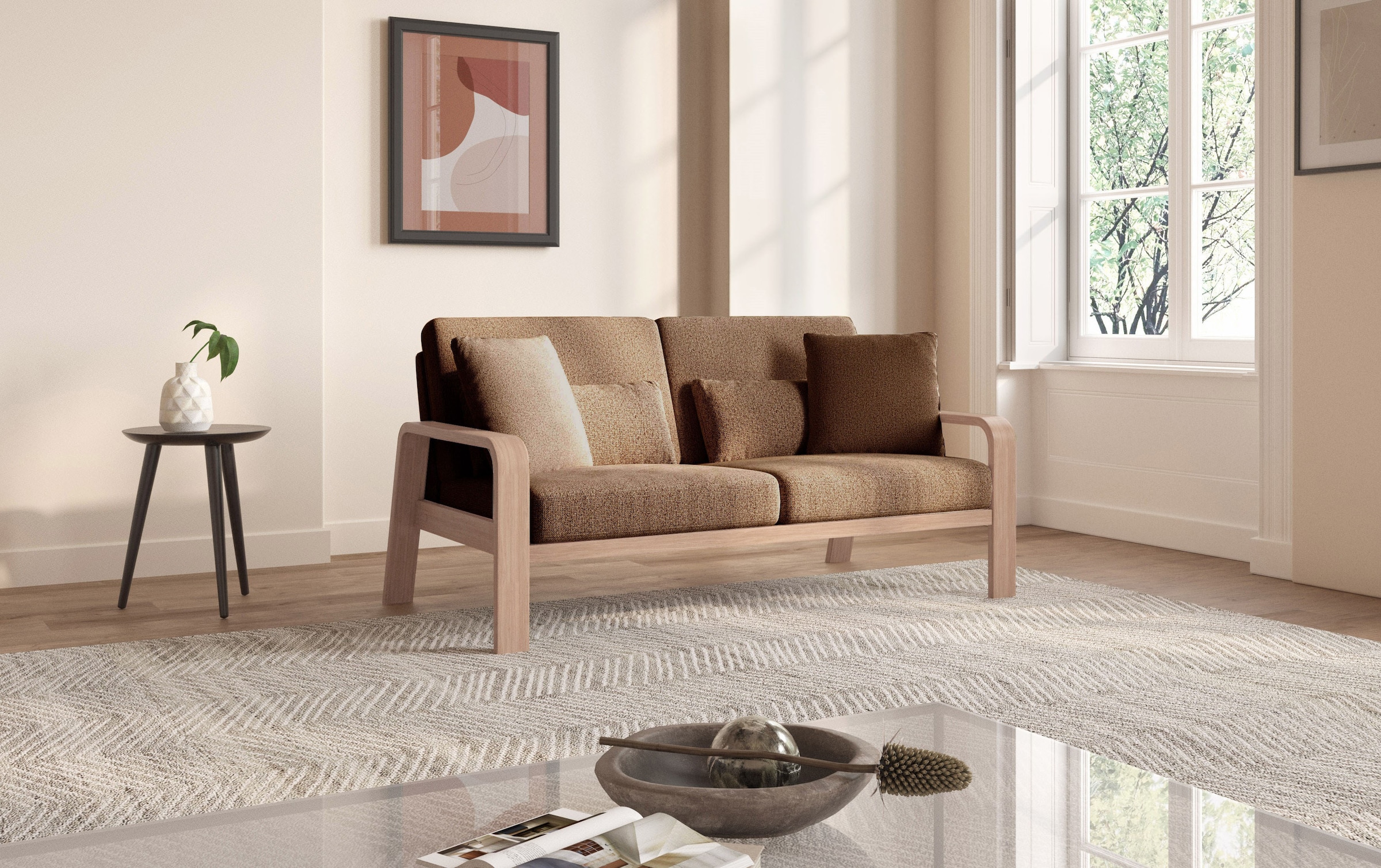 sit&more 2,5-Sitzer »Kolding«, Armlehnen aus Buchenholz in natur, verschiedene Bezüge und Farben