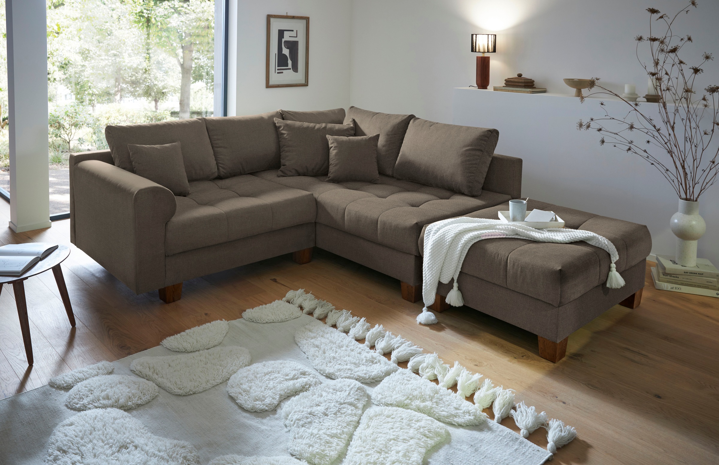 Home affaire Ecksofa »Rice L-Form inkl. Hocker«, (Set, mit Hocker), mit Bon günstig online kaufen
