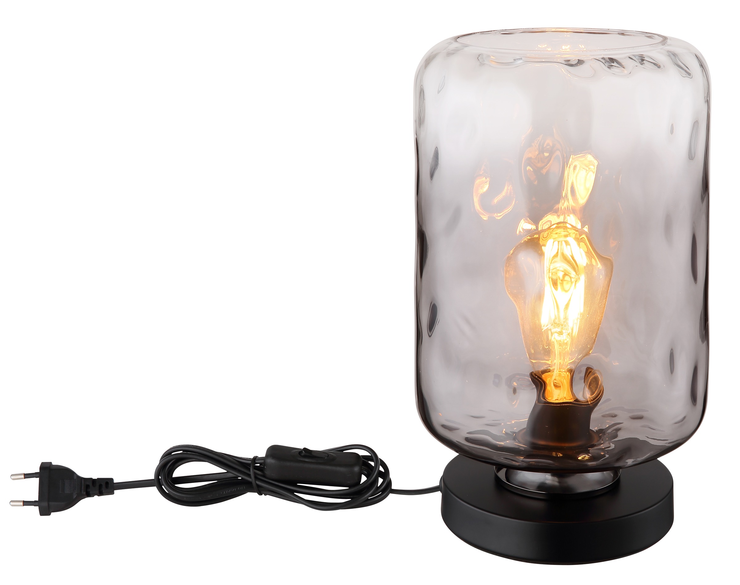 GLOBO LIGHTING Tischleuchte »DARINA«, Leuchtmittel E27 | ohne Leuchtmittel, Tischlampe/schwarz/Glas rauchfarben/Wohnzimmer/Schlafzimmer